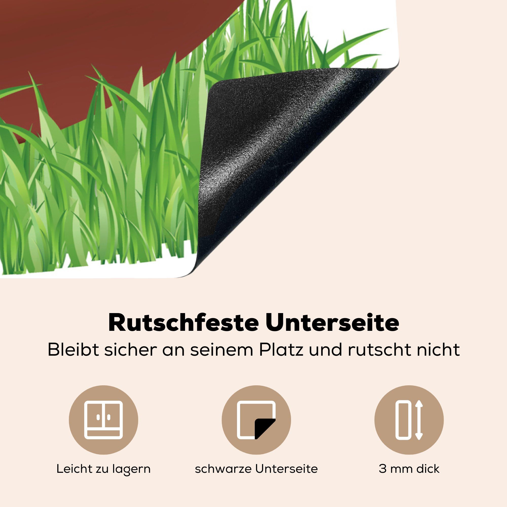 Eine Rugbyballs küche MuchoWow im Vinyl, Illustration für Ceranfeldabdeckung, cm, Gras, eines Arbeitsplatte Herdblende-/Abdeckplatte (1 83x51 tlg),