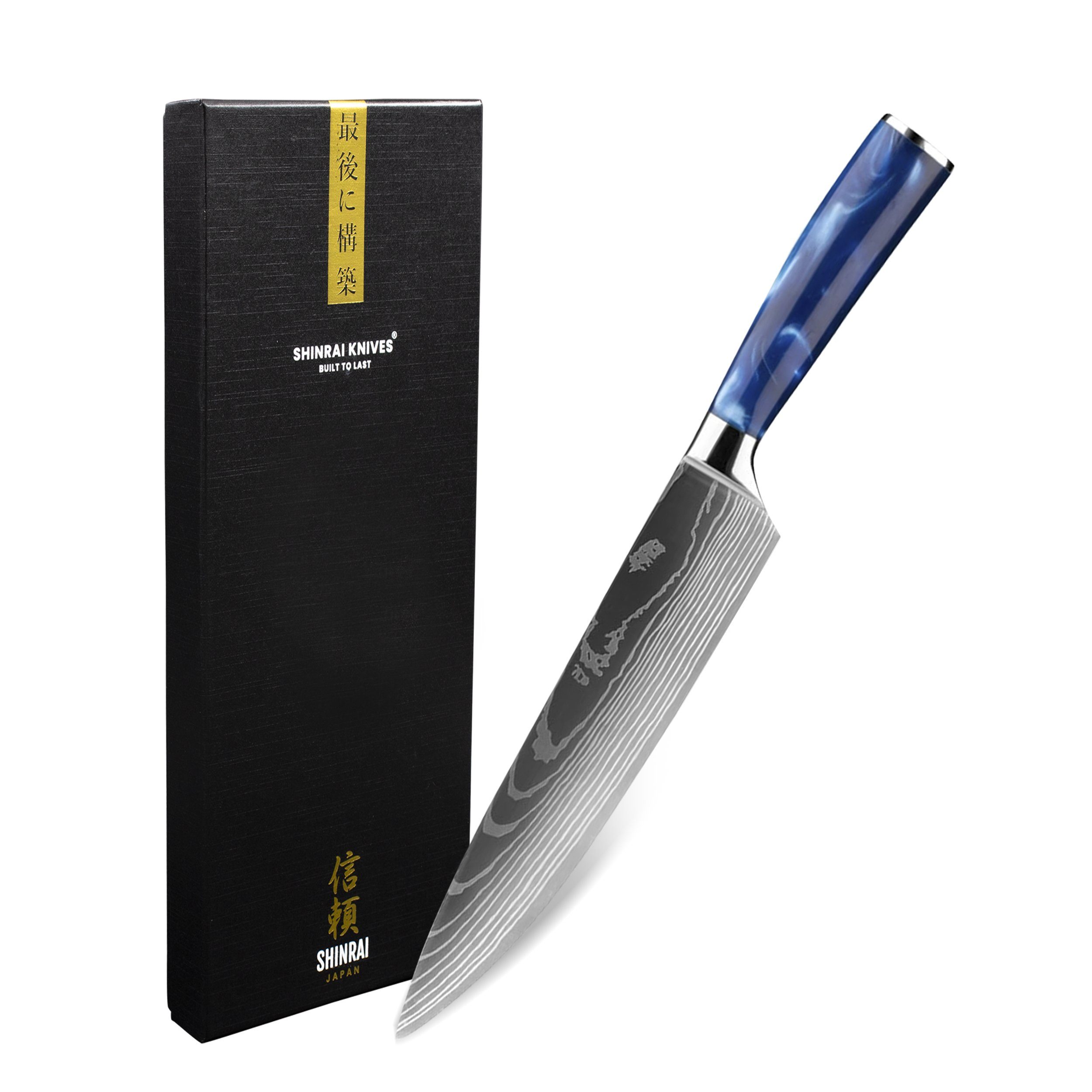 Shinrai Japan Damastmesser Shinrai Japan Kochmesser 20 cm - Japanisches Messer Epoxy Sapphire Blau