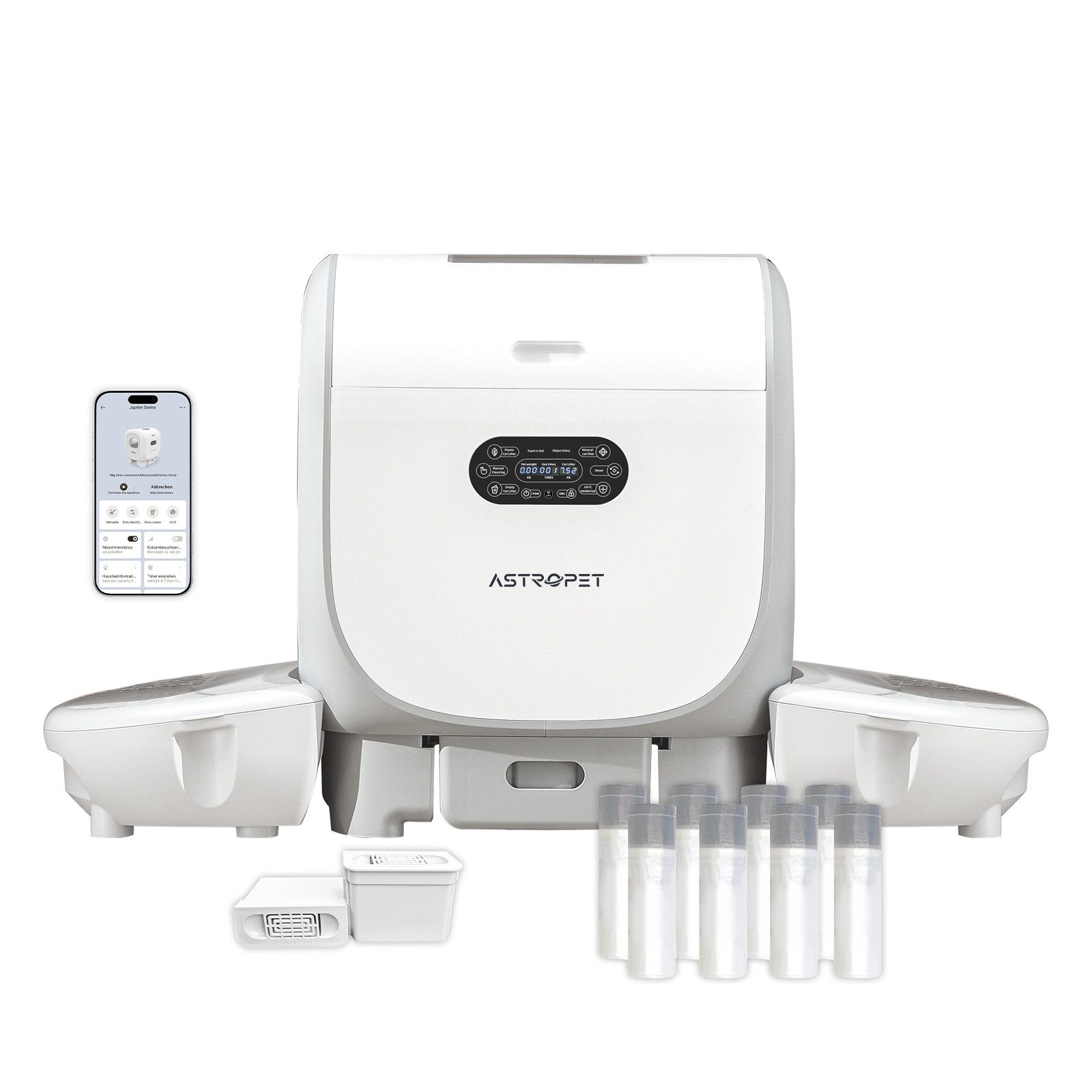 AstroPet Katzentoilette Intelligentes Katzenklo, Doppel-Eingang, 101 L, UVC-Sterilisation, App, 63,5x58x74,3 cm, smartes & selbstreinigendes Katzenklo