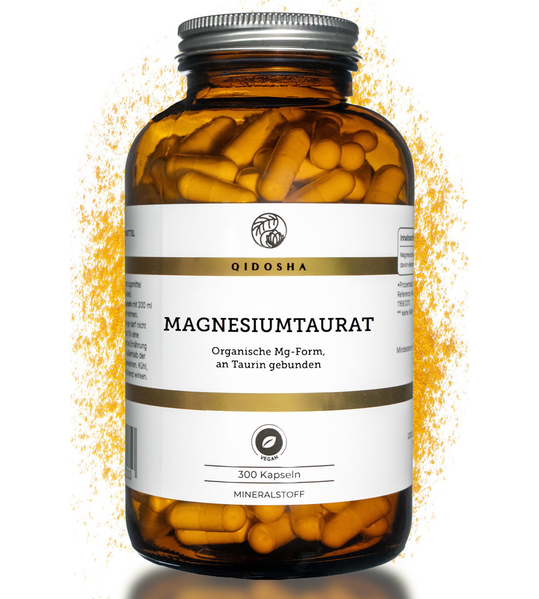 QIDOSHA Magnesium-Taurat Kapseln Vegan - Hochdosiert für Muskeln & Nerven Hartkapsel, 1 er Premium Magnesium-Taurat Kapseln -100-Tage Vorrat Vegan & Hochdosiert à 300 St., 291 g, Organisches Magnesium 850 mg - Energie, Müdigkeit & Vitalität Boost