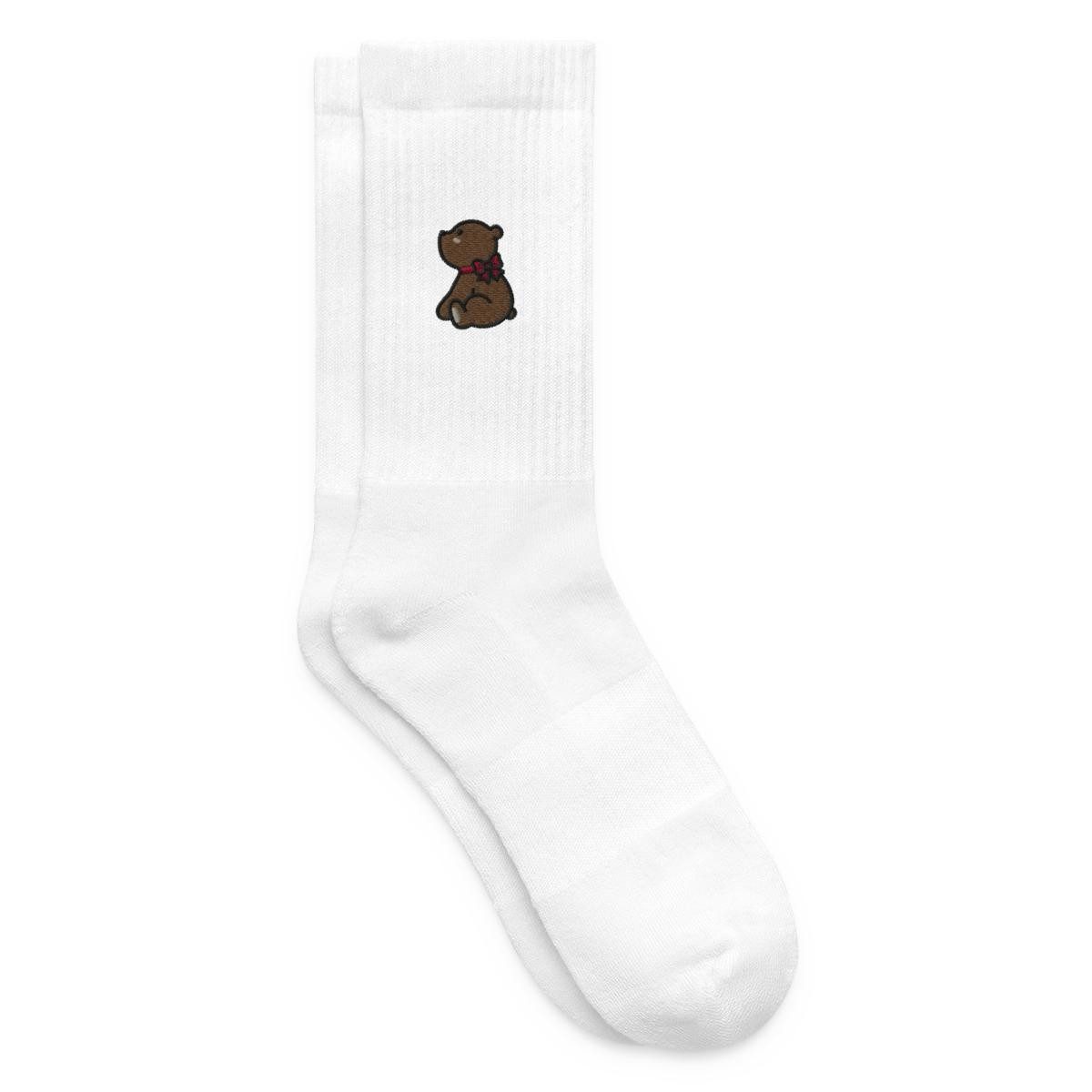 Spreadshirt Socken Teddybär bestickt Bär mit roter Schleife Stickmotiv Tennissocken (1-Paar)