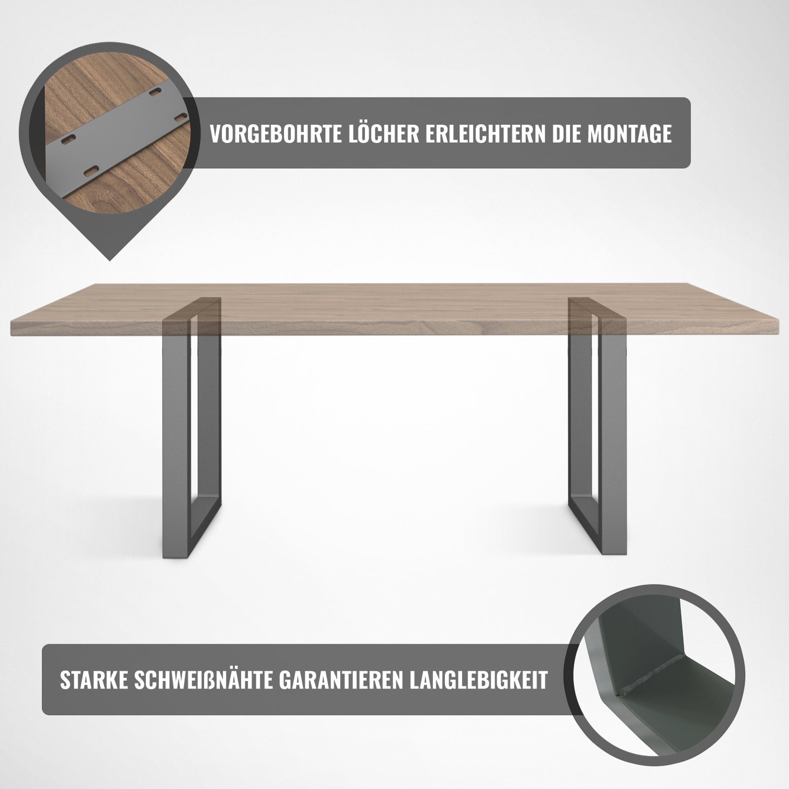 Tischfuß Tischgestell Tischkufen Tischbeine Set MIADOMODO Grau Tischuntergestell