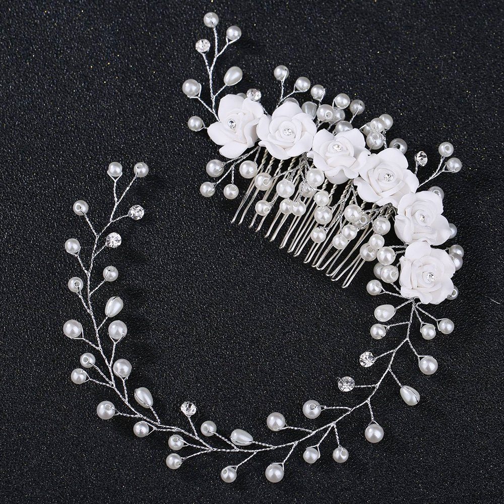 AUzzO~ Diadem Hochzeit Blume Kopf haarschmuck (1 Stück), Perlen-Haarschmuck Kopfschmuck Brautkamm Blume für bräute