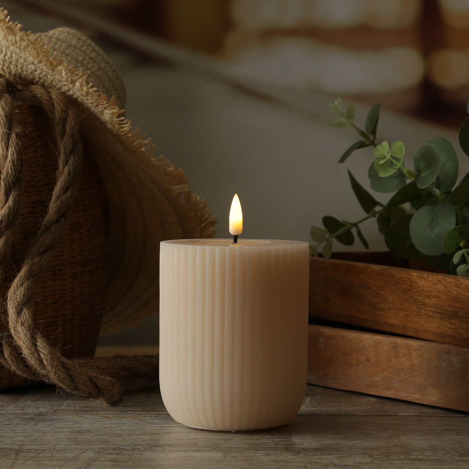 Deluxe Homeart LED-Kerze Mia gerillt Echtwachs flackernd H: 10cm D: 8cm cre günstig online kaufen