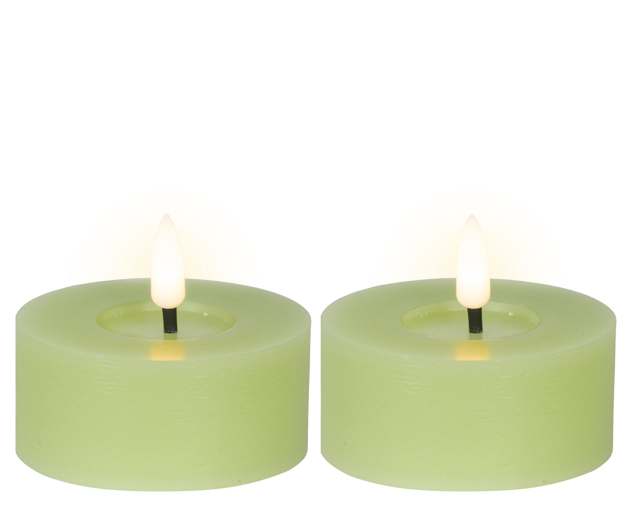 Lumineo LED-Kerze, LED Teelichter mit Timer 7x6cm Wachs Grün / Warmweiß 2 S günstig online kaufen