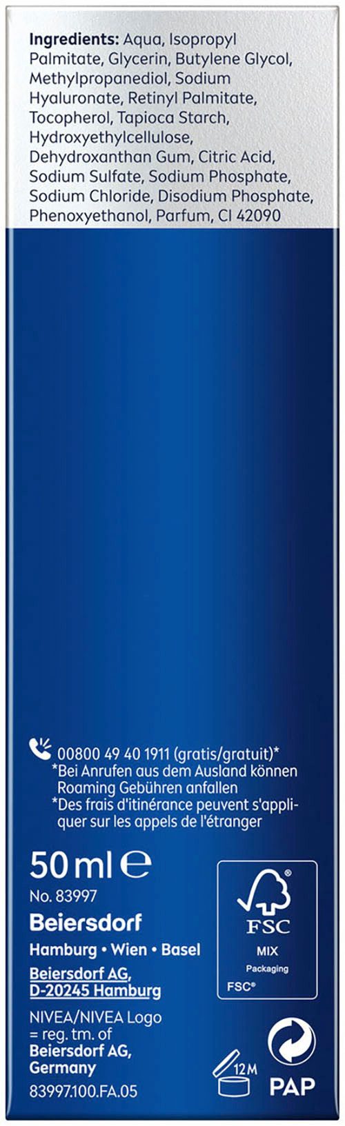 Nivea Men Anti-Aging-Creme ANTI-AGE HYALURON HYDRO GESICHTSGEL, hohe Konzentration an Hyaluron, zieht ein ohne zu fetten.