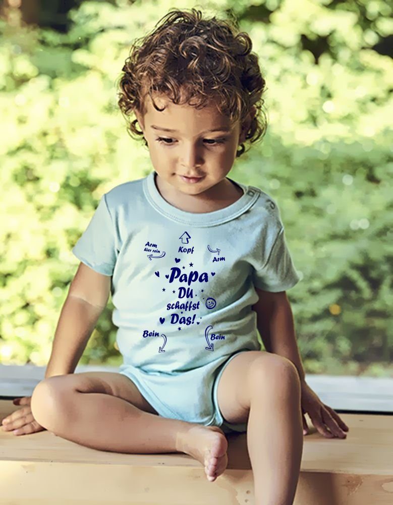 coole-fun-t-shirts Neugeborenen-Geschenkset Strampler - Blue Papa schaffst Light das Baby Body Du Neugeborenes