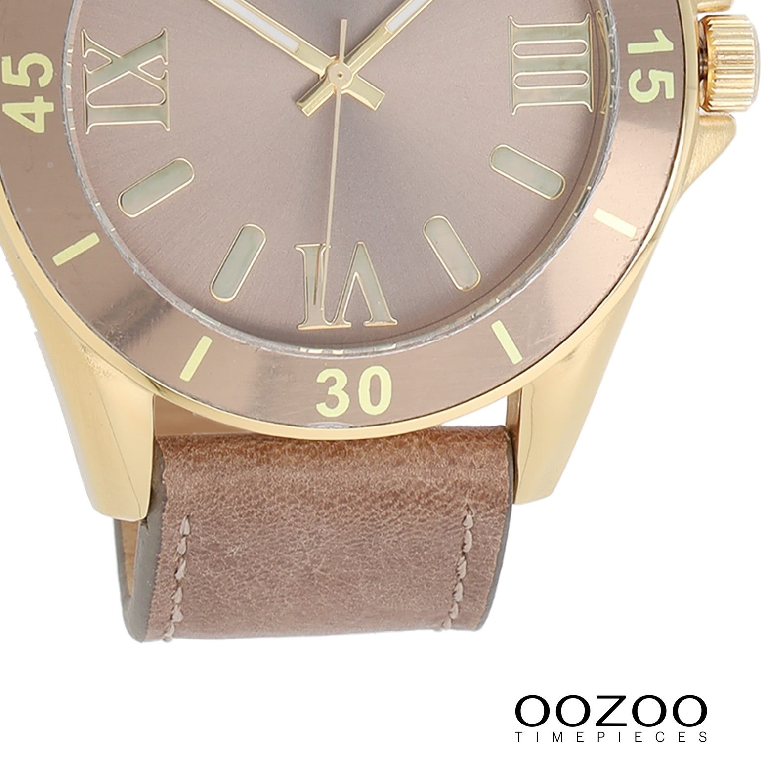 OOZOO Quarzuhr Oozoo Unisex Armbanduhr Vintage Series, (Analoguhr), Damen, Herrenuhr rund, groß (ca. 45mm) Lederarmband taupe, hellbraun