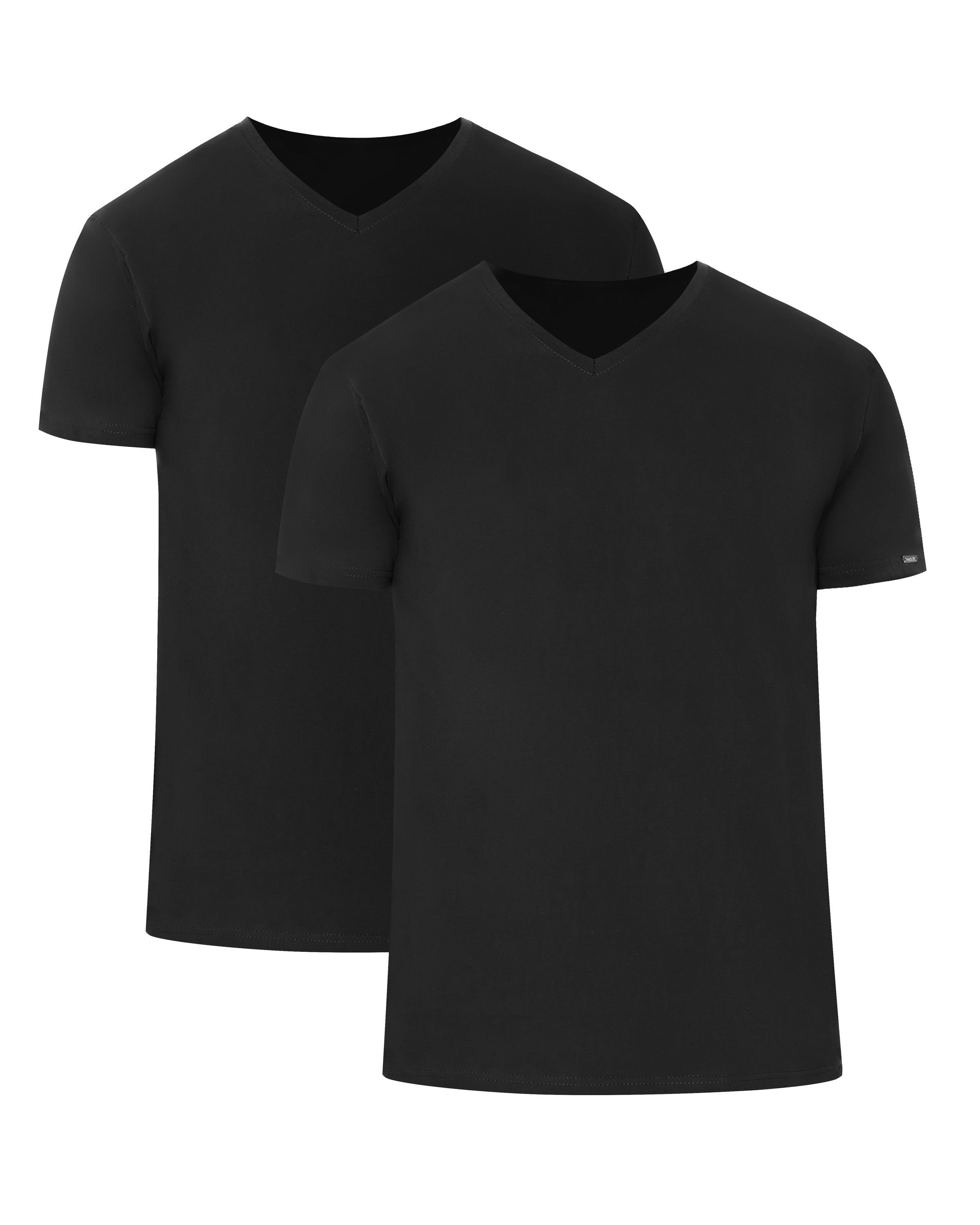 Herren (1-tlg) Pack) Schwarz/Schwarz Pack (2 Cornette mit V-Ausschnitt CR067 T-Shirts T-Shirt 2er