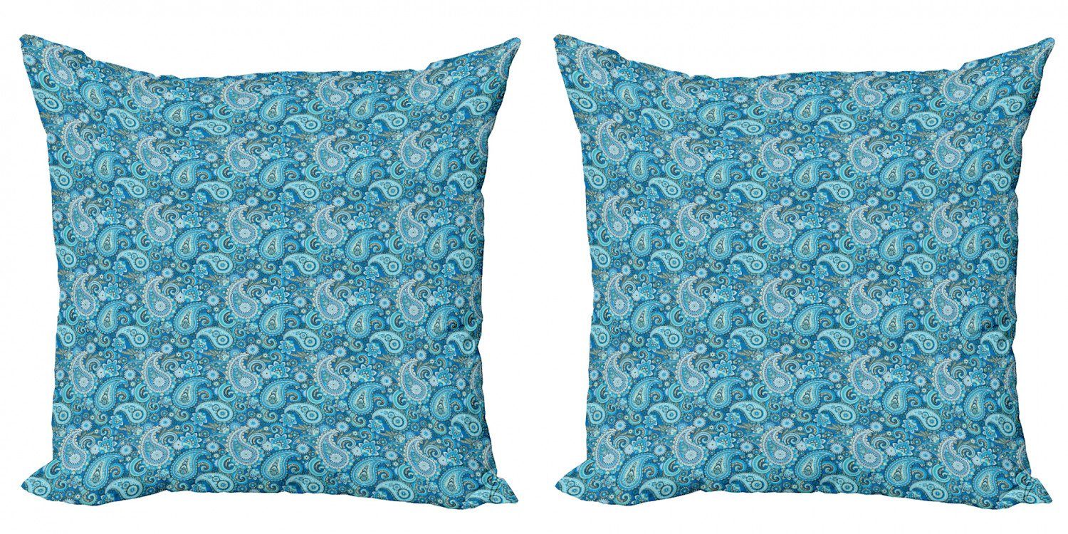 Kissenbezüge Modern Accent Doppelseitiger Digitaldruck, Abakuhaus (2 Stück), blau Paisley Blume gleiche Elemente