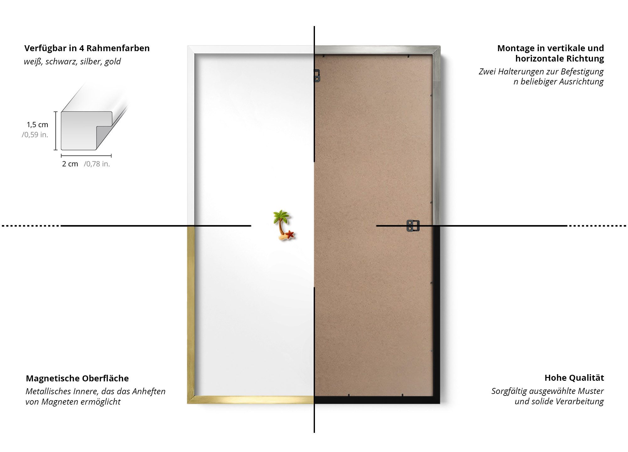 Tulup Magnettafel Moderne Magnettafel mit Rahmen als stilvolle Wanddeko, Marmormuster, Weiß