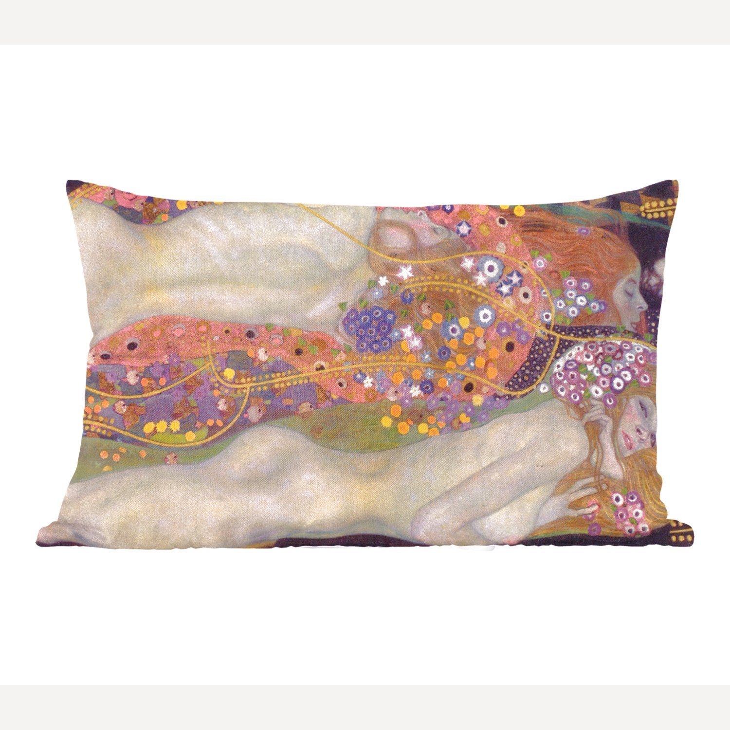 MuchoWow Dekokissen Wasserschlangen II - Gemälde von Gustav Klimt, Wohzimmer Dekoration, Zierkissen, Dekokissen mit Füllung, Schlafzimmer