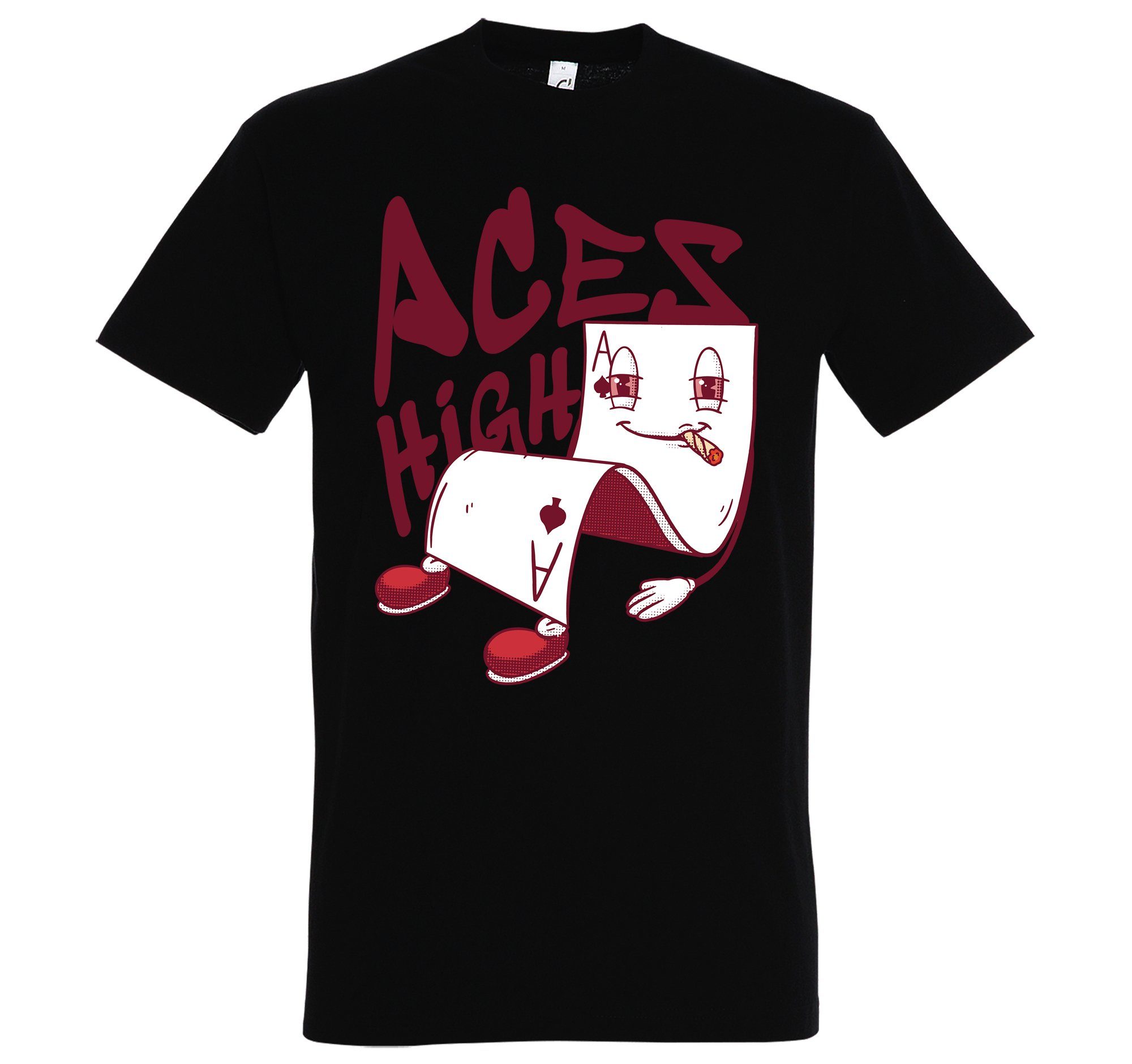 T-Shirt Schwarz trendigem Shirt Youth mit Frontprint Aces Designz High Herren