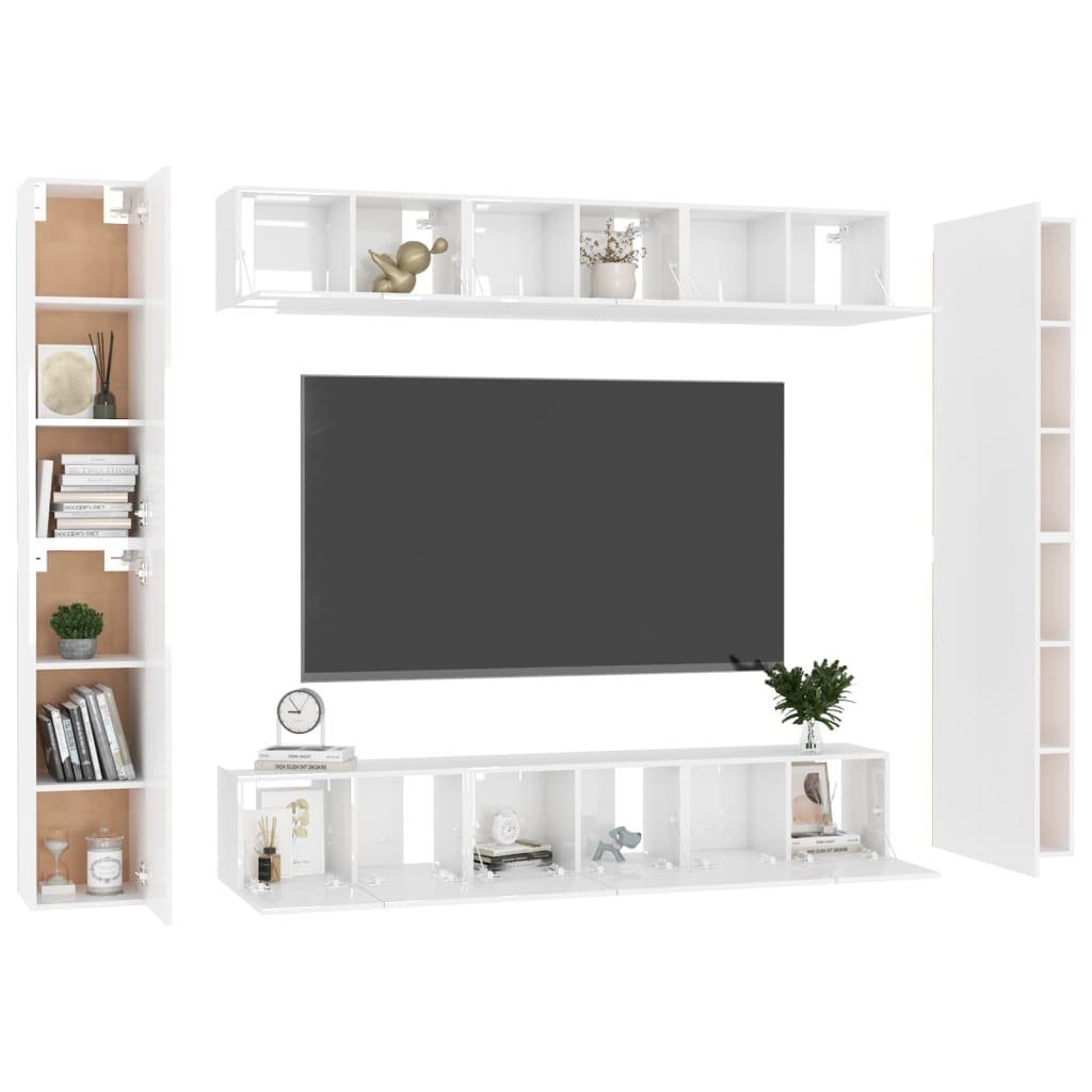 Spanplatte vidaXL 10-tlg Hochglanz-Weiß Kleiderschrank TV-Schrank-Set