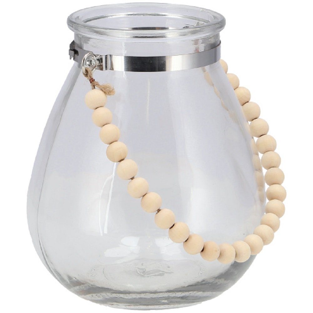 Parts4Living Windlicht Glas Laterne mit Stil klar Perlen im Kerzenhalter cm, Henkel aus 10,5x10,5 Boho Teelichthalter