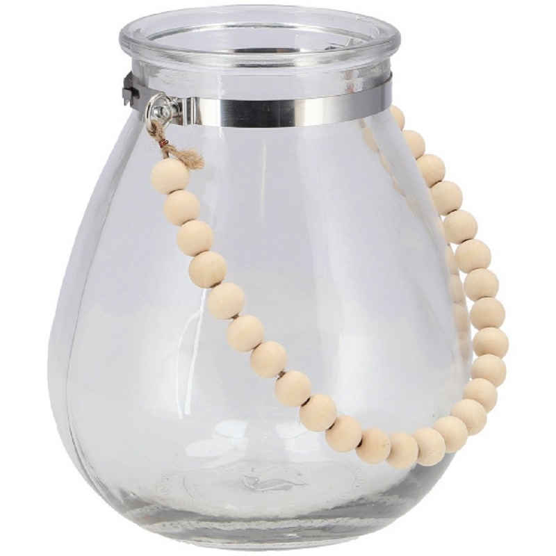 Parts4Living Windlicht Glas Laterne mit Henkel aus Perlen Kerzenhalter Teelichthalter klar 10,5x10,5 cm, im Boho Stil