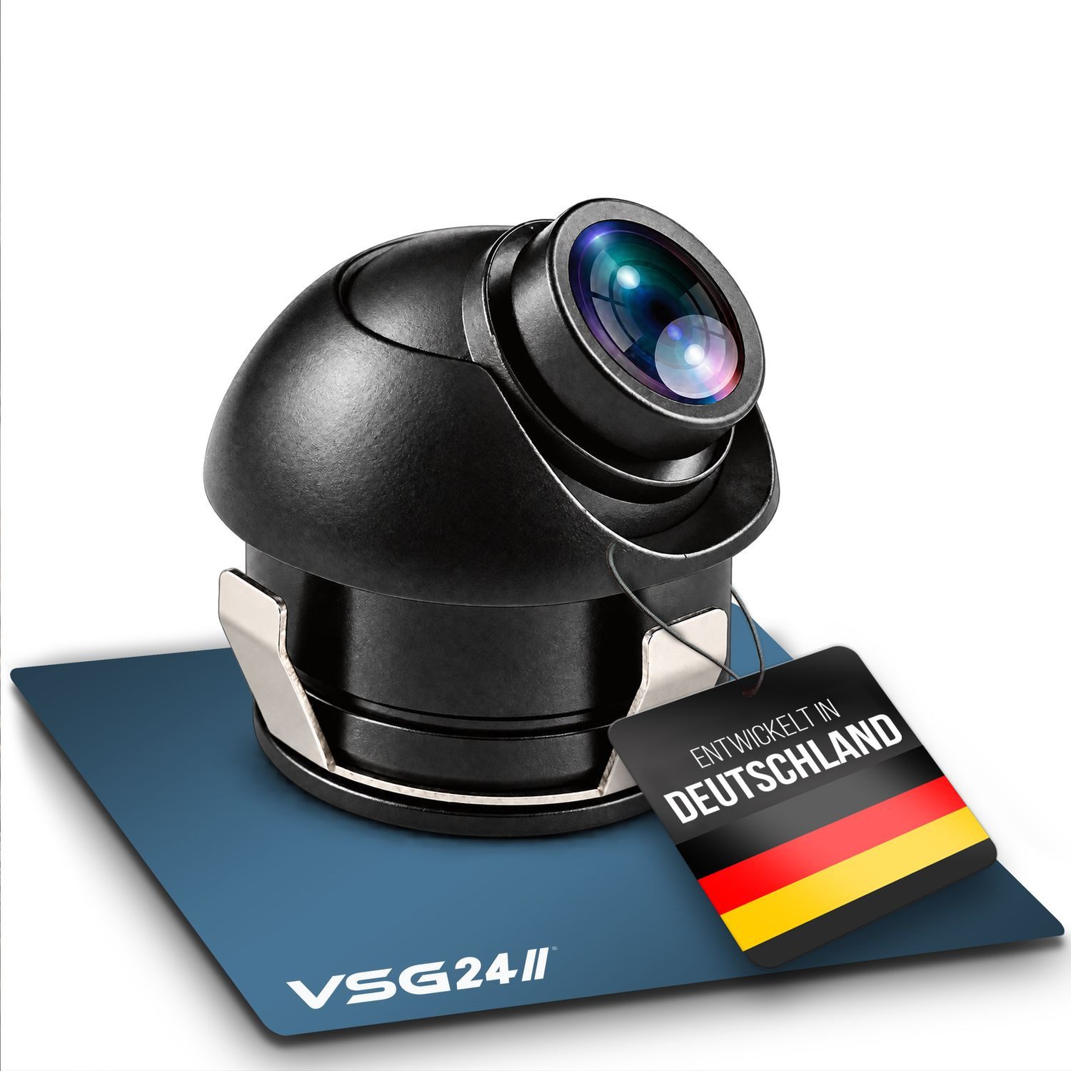 VSG24 Rückfahrkamera PILOT HD Kompakt-Kamera für PKW mit 150° Blickwinkel Rückfahrkamera (360° Grad flexibel positionierbar, Parklinien, 720P HD Auflösung)
