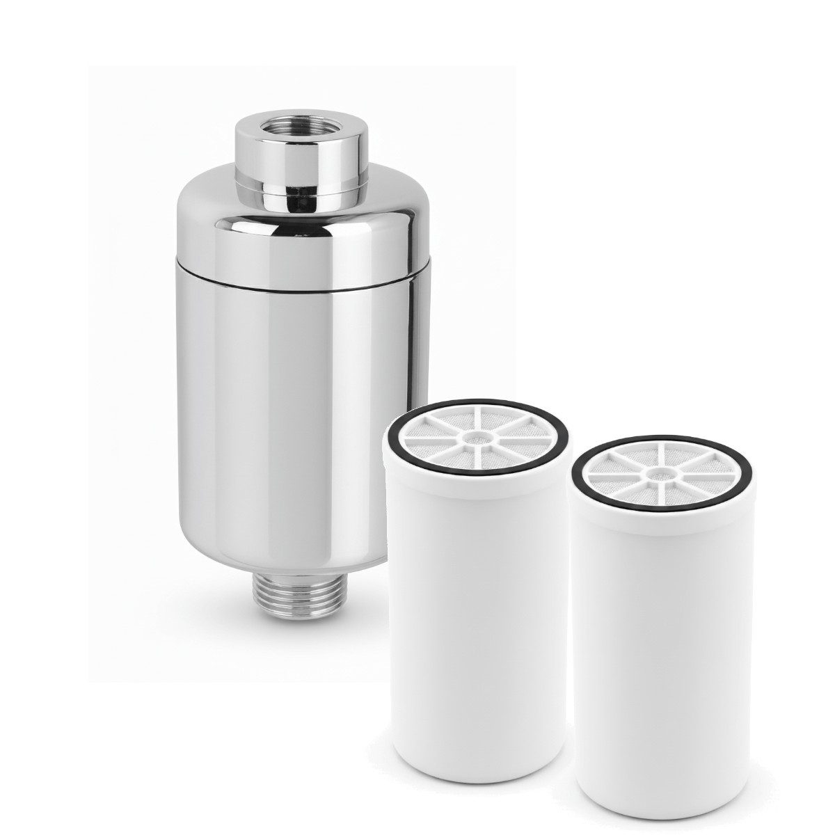 Aquintos Wasseraufbereitung Wasserfilter Comfort-Set, Aktivkohle Duschfilter 1/2" Anschluss, Zubehör für Chrom-Optik, Badewannen und Armaturenfilter