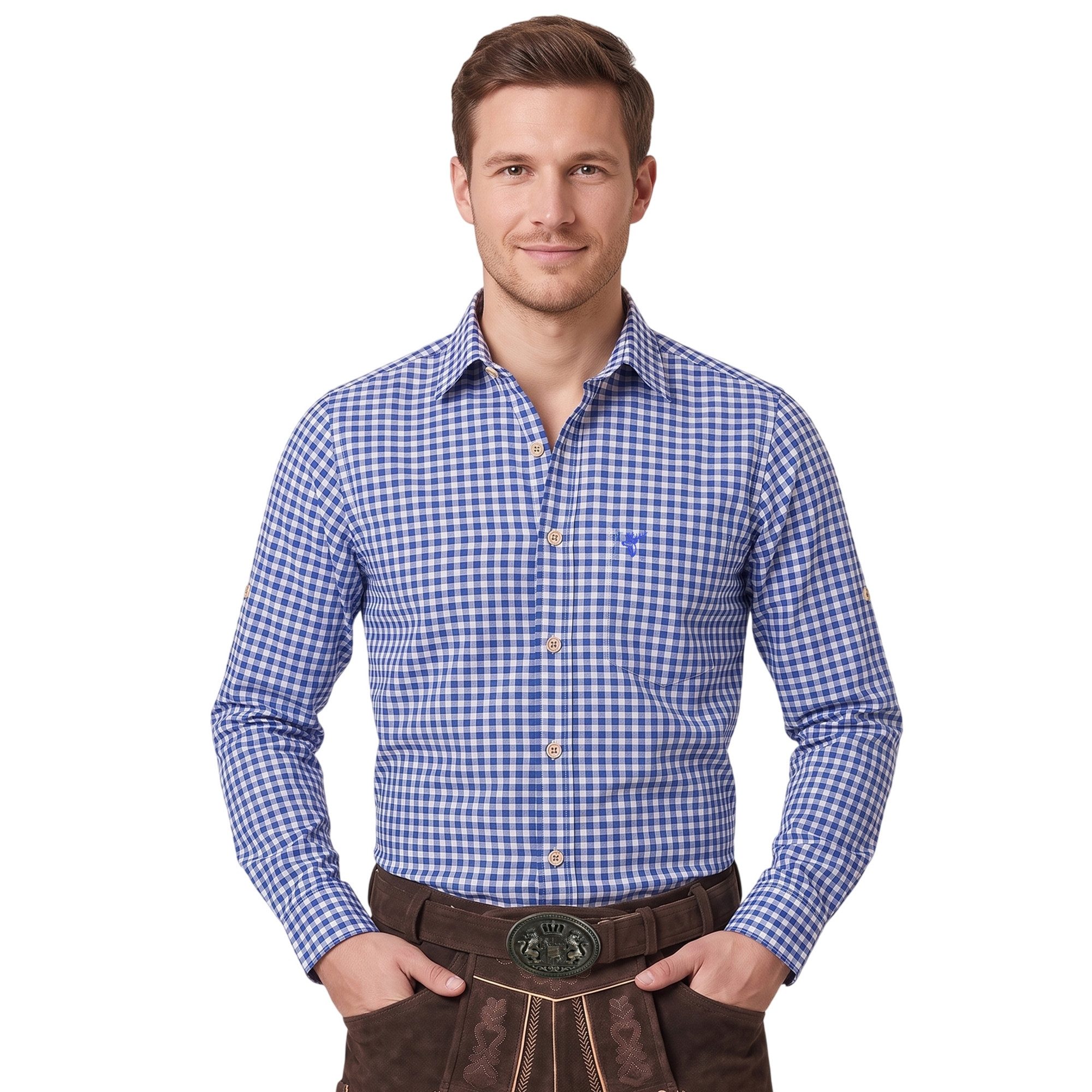 German Wear Trachtenhemd GW1205 Trachtenhemd Dunkelblau Karo