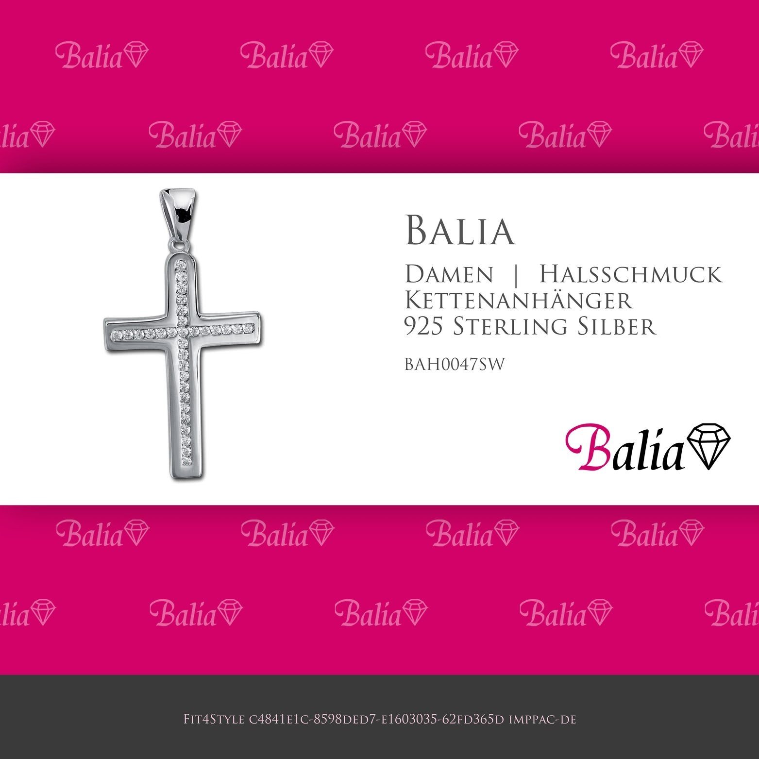 Balia 925, Kettenanhänger Sterling Damen ca. für (Kreuz) 3,3cm, 925 Silber Balia Kettenanhänger Kettenanhänger