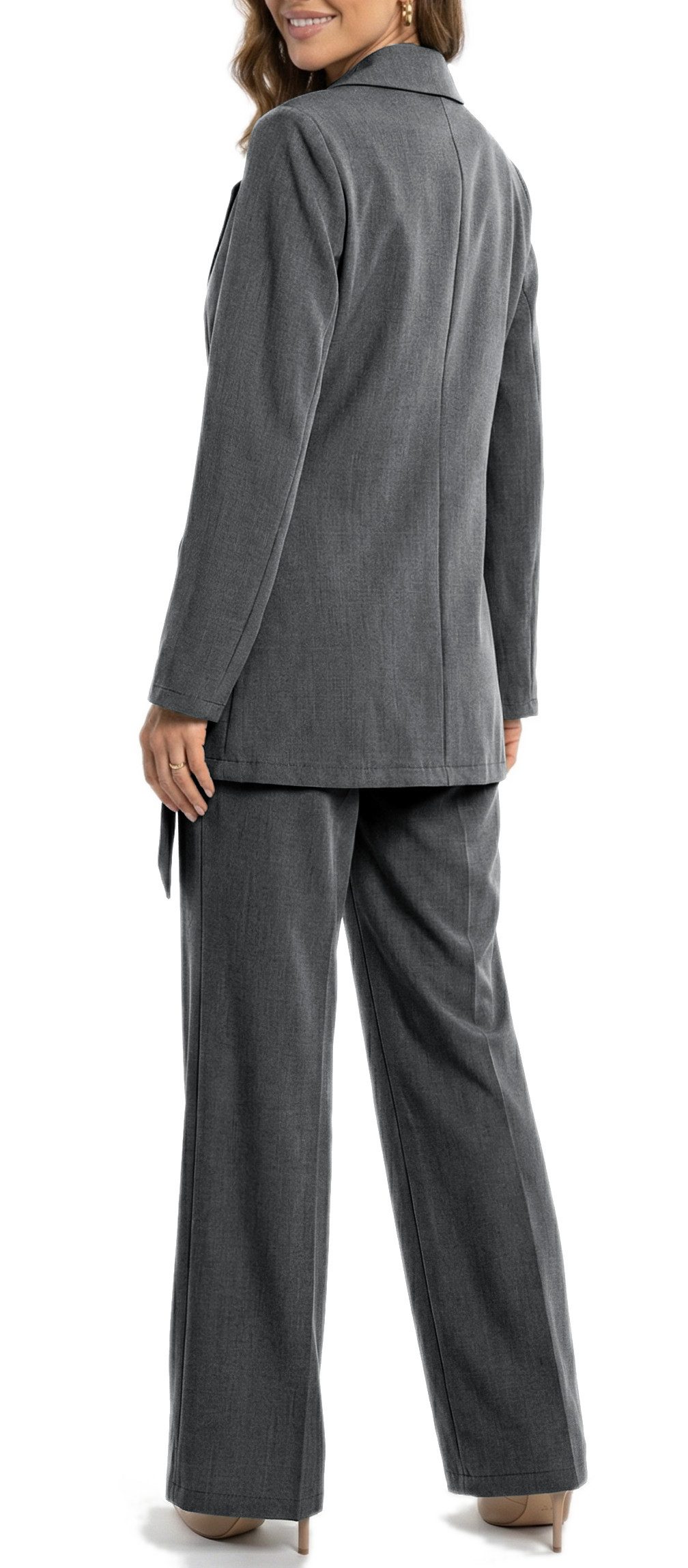 dy_mode Longblazer Damen Longblazer in Wickeloptik Taillierter Business Blazer in Unifarbe, Tailliert in Wickeloptik