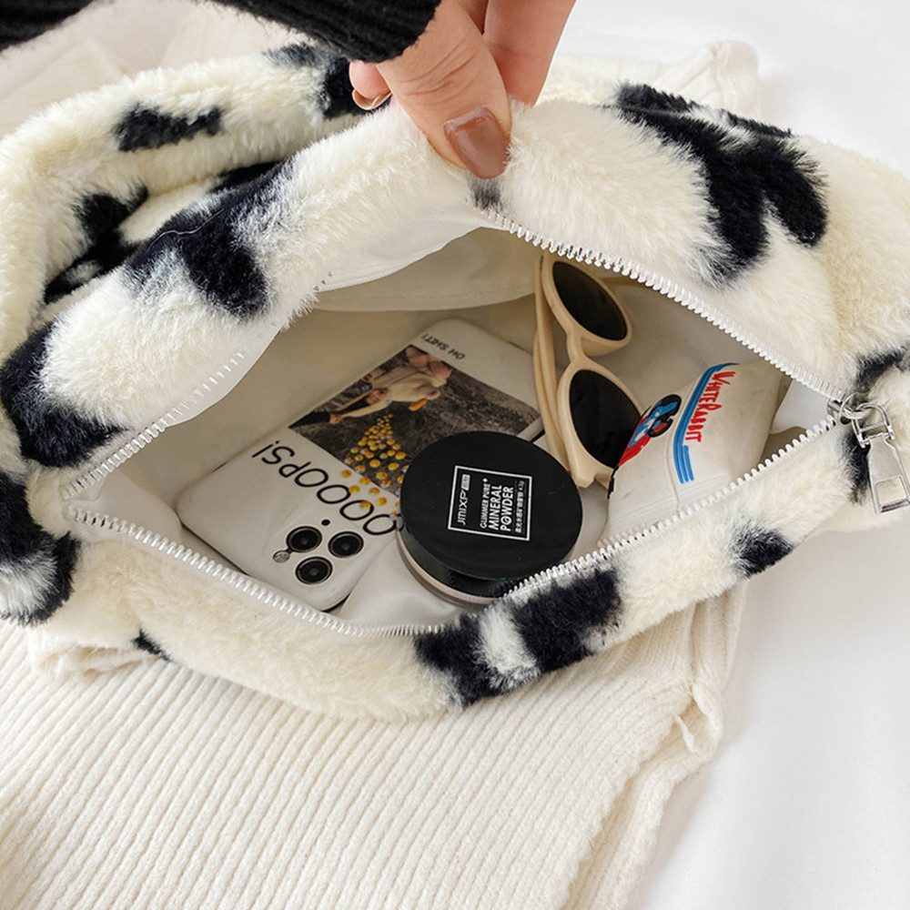 Coonoor Schultertasche Winter Plüsch Handtasche Niedlich Flauschige Umhängetasche, für College Schule Arbeit Reisen Einkaufen – Bild 5 von 5