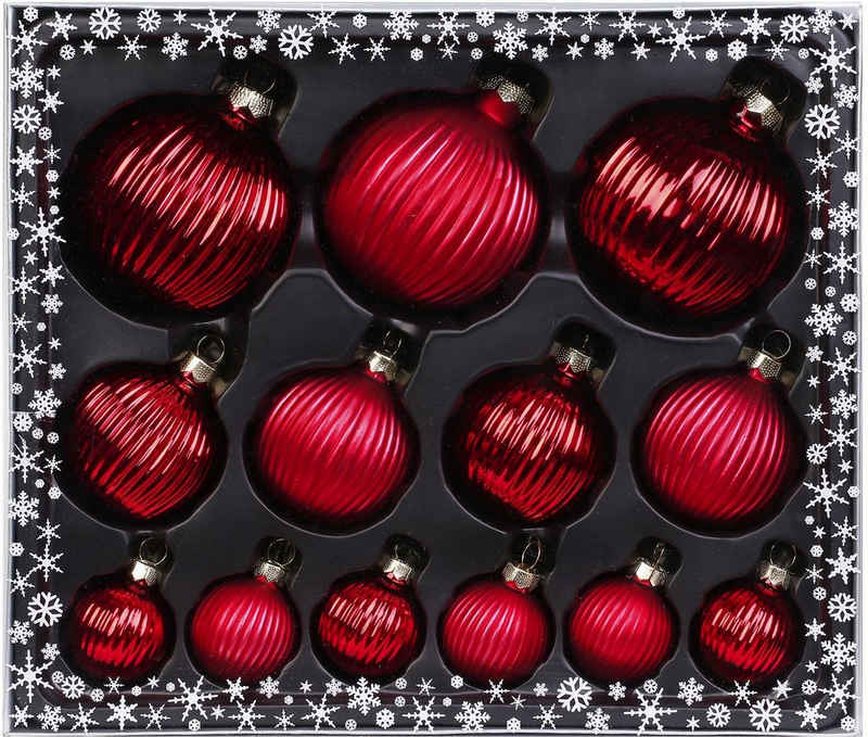 MAGIC by Inge Weihnachtsbaumkugel »Ruby Red« (13 St), hochwertiger Echtglas-Weihnachtsschmuck, Strukturkugeln, Ø 4/6/8 cm