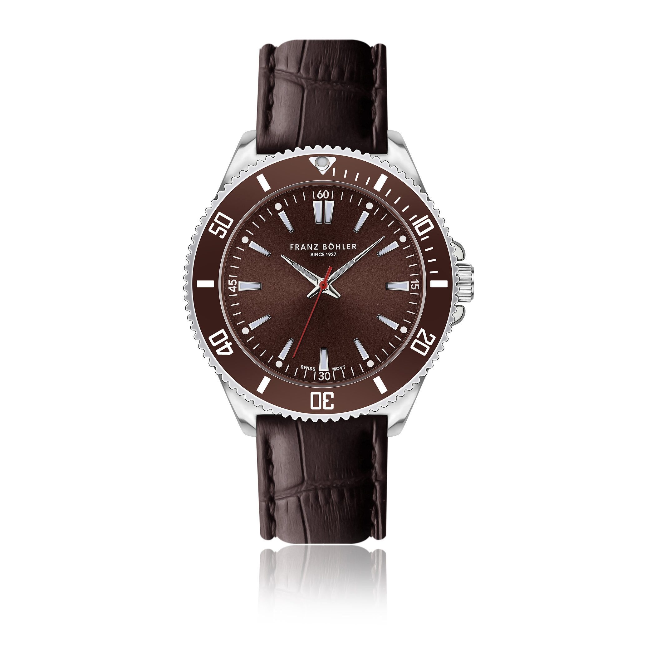 FRANZ BÖHLER Quarzuhr BA4-S080S St. Moritz Silver Padded and stitched croco