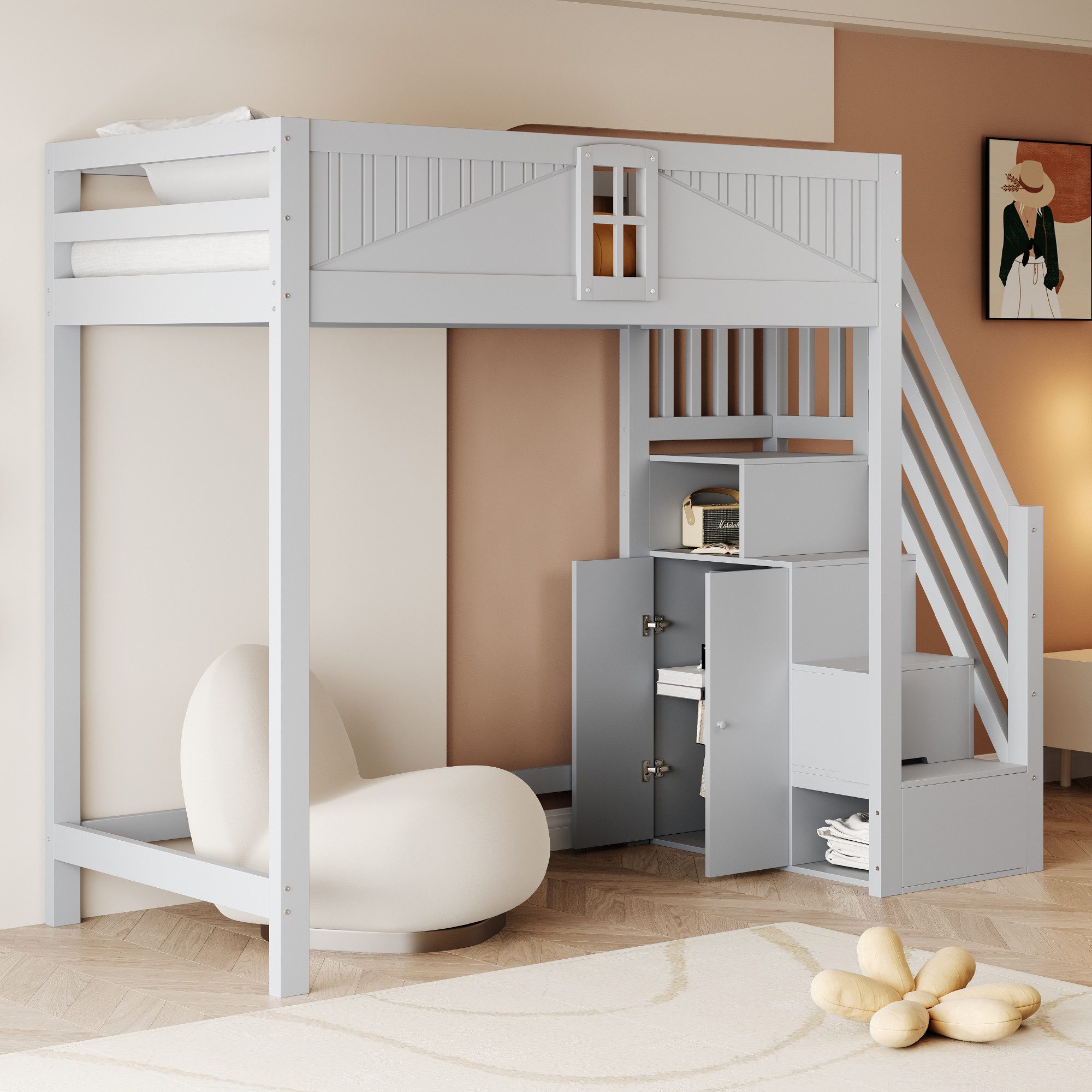 Merax Hochbett (Massivholzbett Jugendbett Einzelbett, 1-St) Kinderbett 90x2 günstig online kaufen