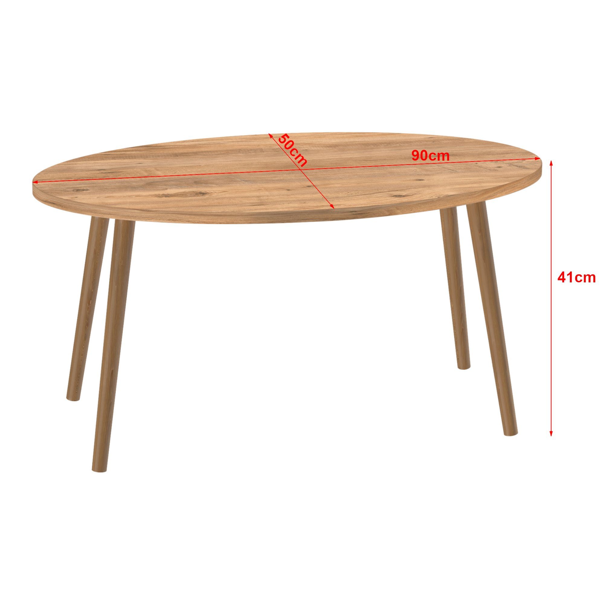 50 oval Sofatisch x cm Couchtisch, Holzfarben 90 en.casa »Sindal« x 41