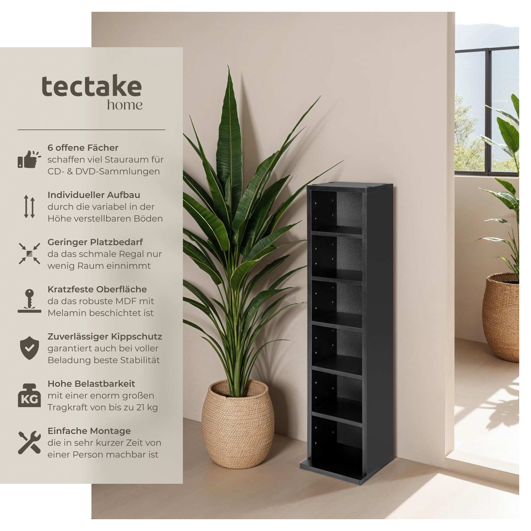 tectake CD-Regal CD DVD Regal, Set 1-tlg., in Holzoptik günstig online kaufen