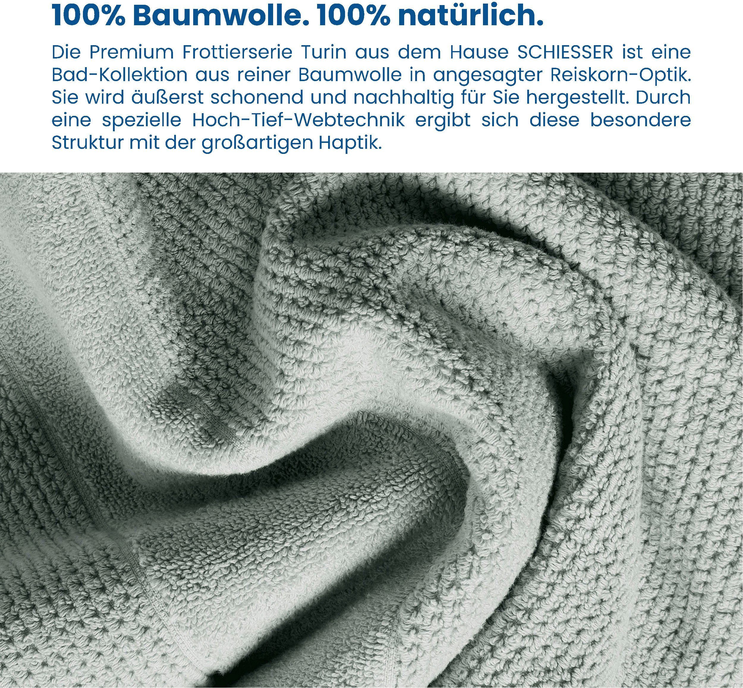 Eisblau Set IN im GREEN 100% (4-St), Schiesser aus Turin 4er Reiskorn-Optik, Baumwolle, MADE by OEKO-TEX®-zertifiziert Frottier Handtücher