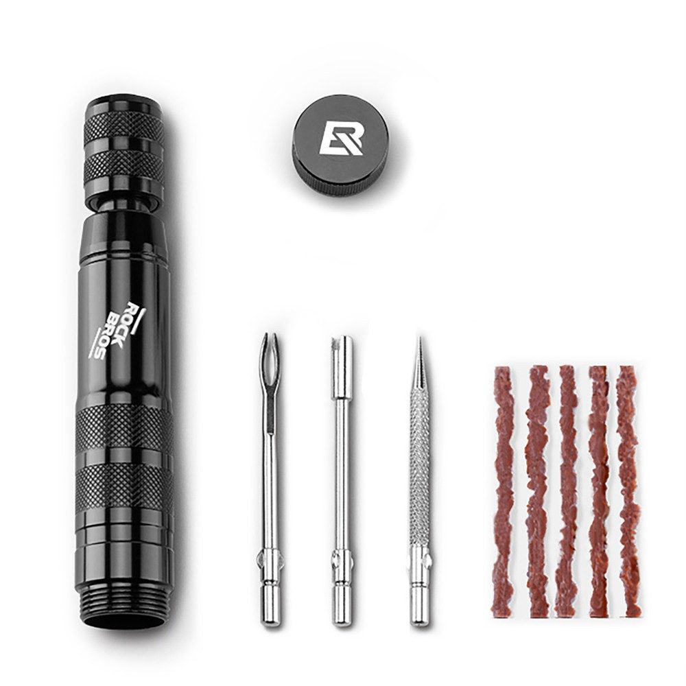 ROCKBROS Reifen-Reparaturset Pannenhilfe Flickwerkzeug Fahrradwerkzeug, Spar-Set, 1-St., 10,6 x 1,6 cm kompakt, 3 Werkzeugspitzen, 5 Dichtbänder, 48 g