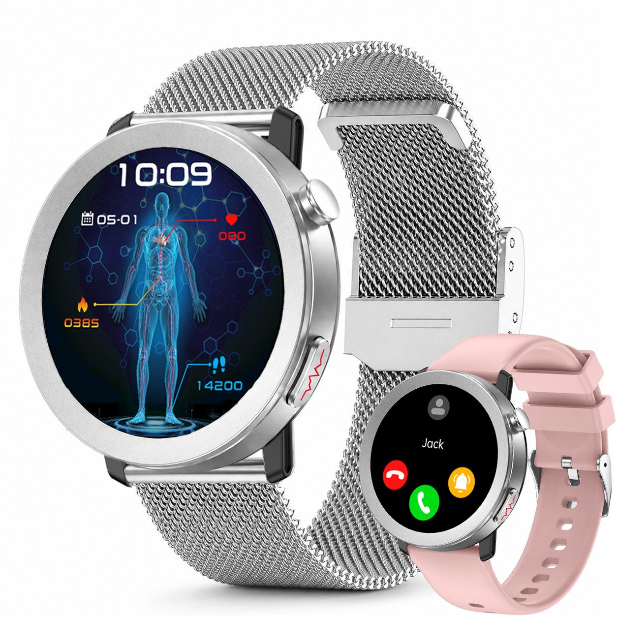 ANYSUN Smartwatch Herren Damen,Fitness Tracker Uhr mit Telefonfunktion Smartwatch (4,1 cm/1,46 Zoll) Gesundheitsuhr mit EKG+HRV/Blutdruckmessung/BMI, mit SOS-Notruf, IP68 100+ Sportmodi,24/7 Herzfrequenz/Schlafmonitor/SpO2, Android/iOS