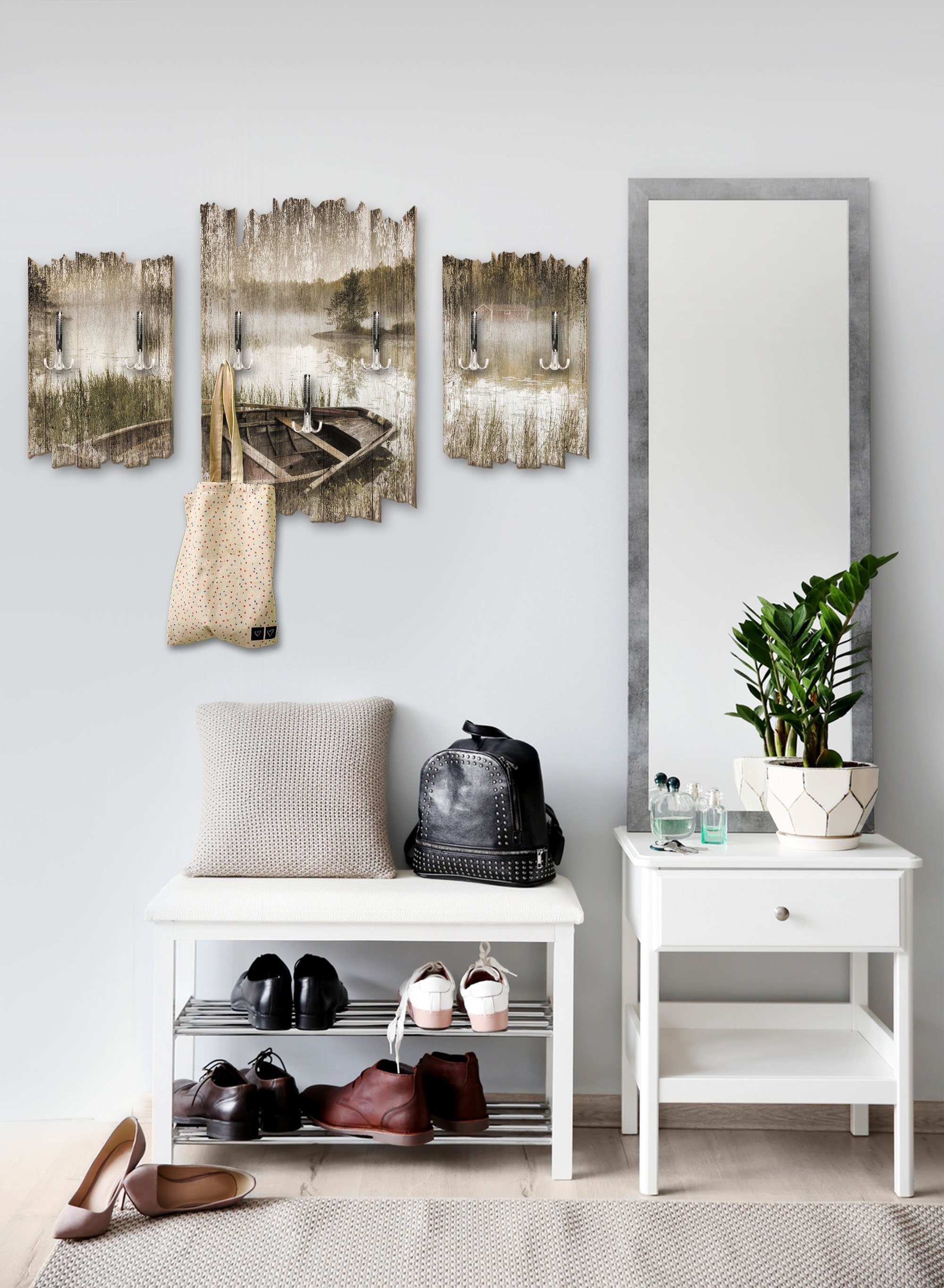 Kreative Feder Wandgarderobe Altes Boot, Dreiteilige Wandgarderobe aus Holz