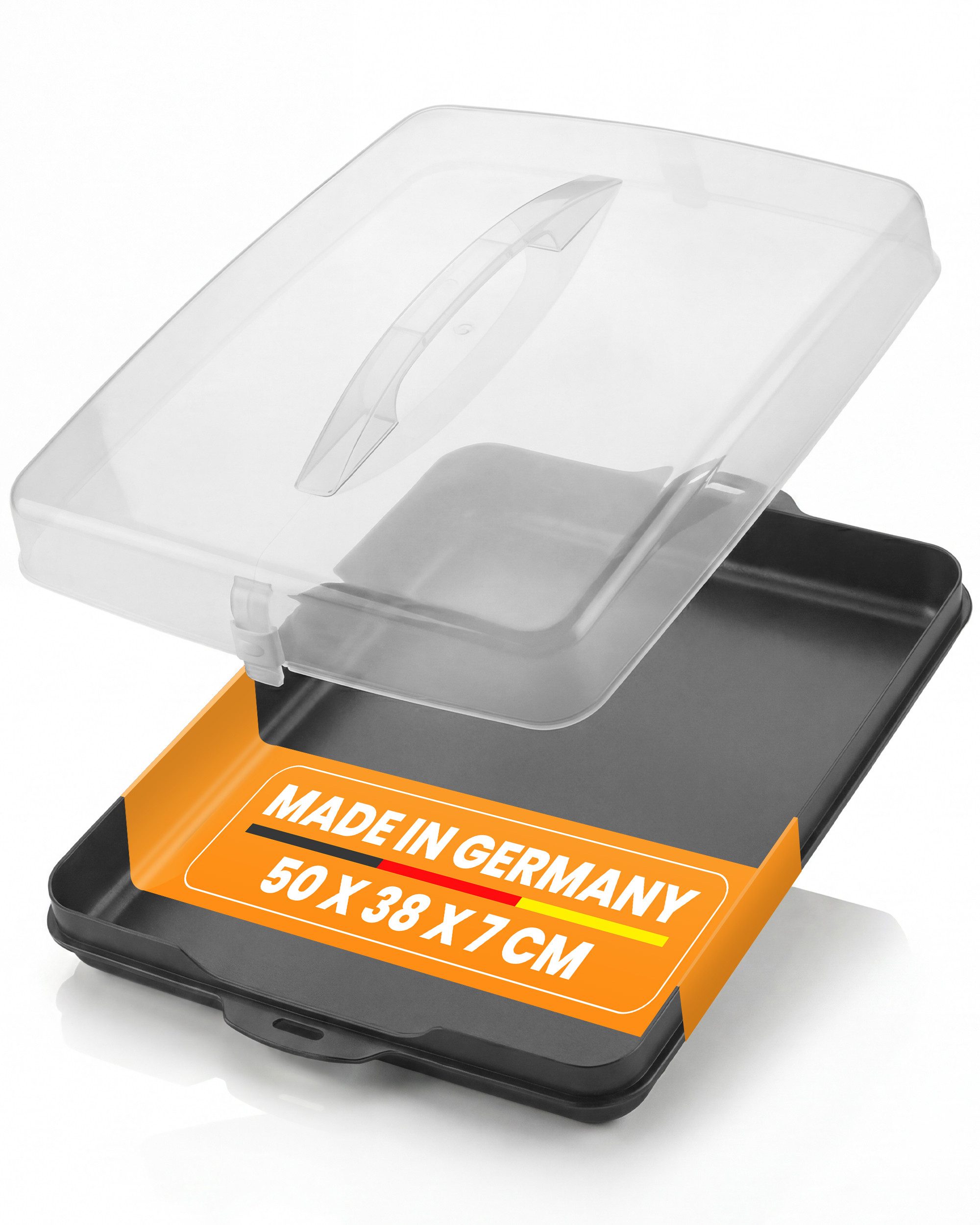 EUROHOME Kuchentransportbox Kuchencontainer - Blechkuchen Behälter mit Tragegriff - Kuchenhaube, Kunststoff, (1-tlg., Tortenbehälter 50 x 38 cm), Servier- und Transportbox für Kuchen und Torten
