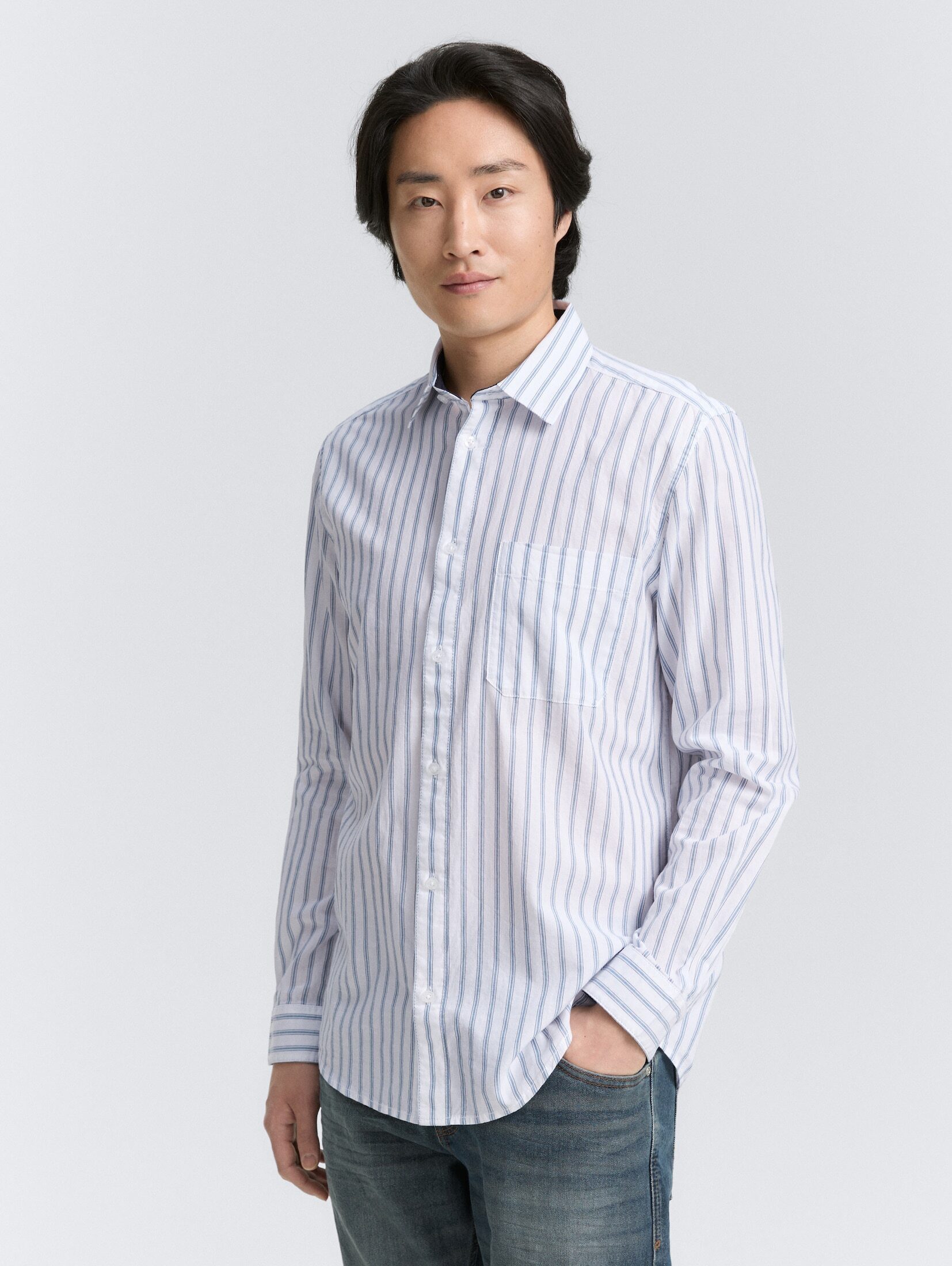 TOM TAILOR Langarmhemd Blusen & Shirts Regular Fit Hemd mit Streifenmuster günstig online kaufen