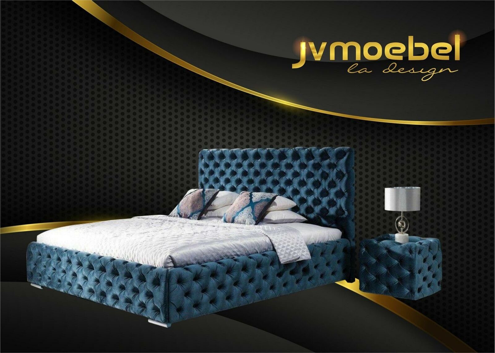 JVmoebel Bett, Design Modern Bett Möbel Chesterfield Set Schlafzimmer Betten Blau