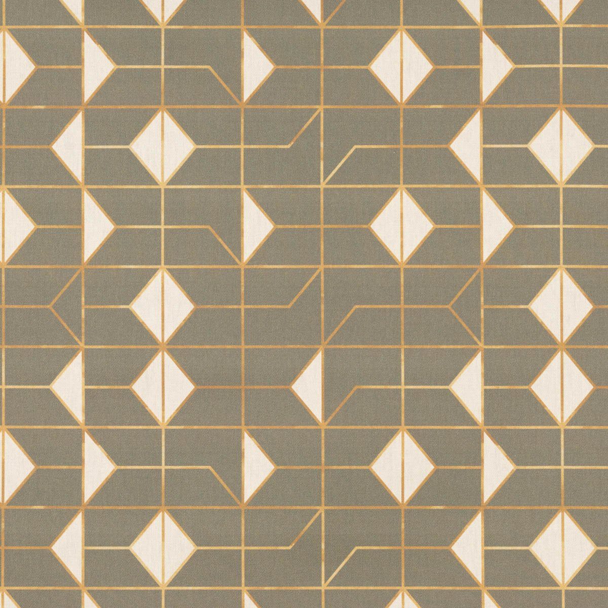 SCHÖNER LEBEN. Stoff Dekostoff Baumwolle Navani3 Art Deco Geometrie khakigrün gold beige 1, Digitaldruck