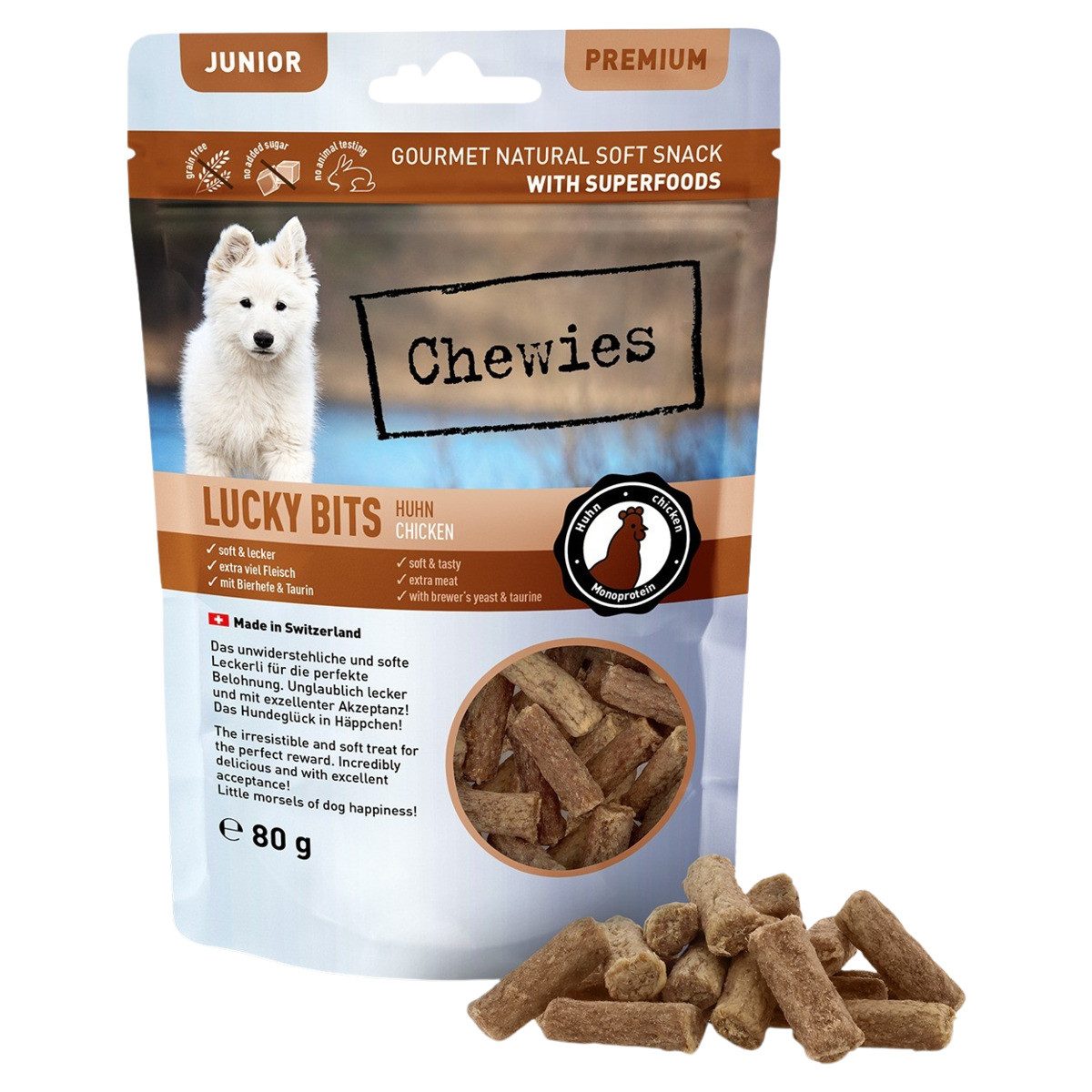 Chewies LUCKY BITS Huhn Junior 80 g, für: Hund