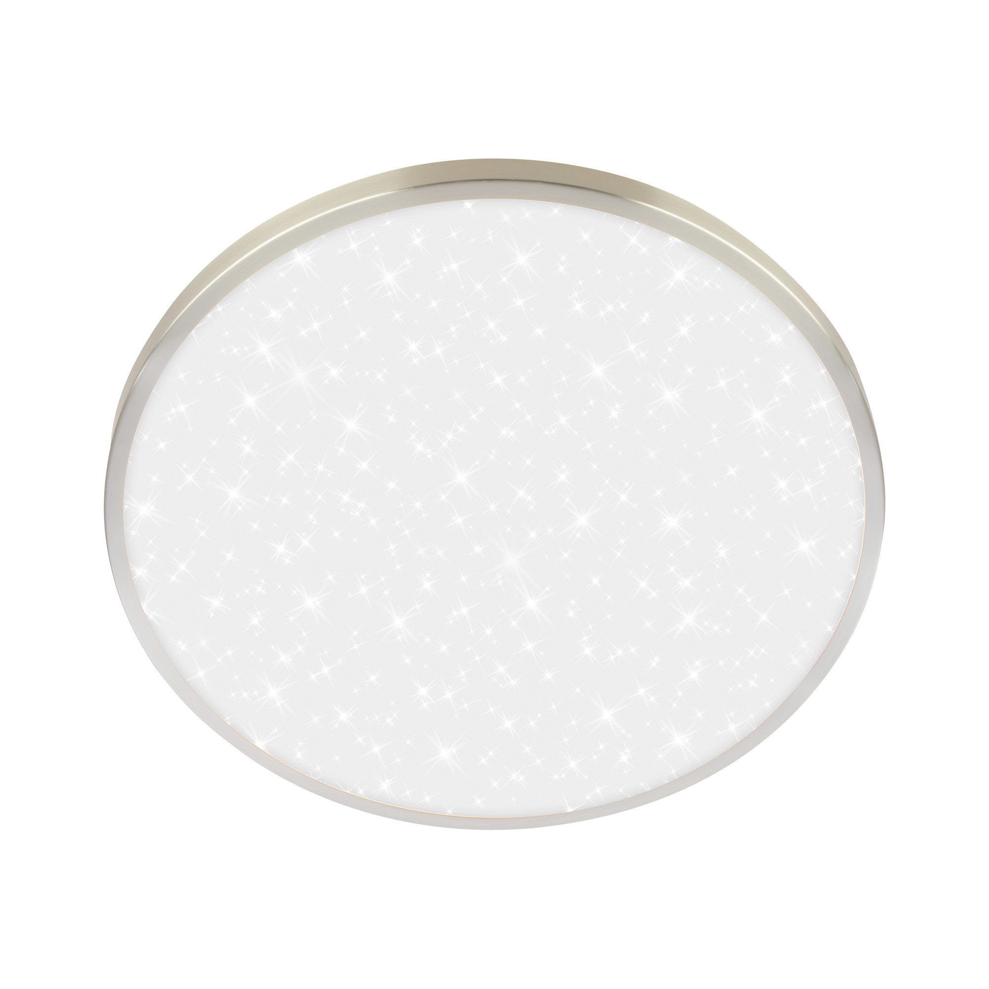 Briloner Leuchten Deckenleuchte LED Panel Sternenhimmeleffekt Deckenlampe Rund, LED fest integriert, 4000K, 24/33 x 6 cm Nickel-matt/Weiß Wohnzimmer Schlafzimmer