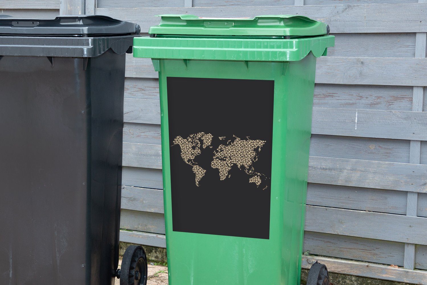 Tiere Weltkarte (1 Container, - Sticker, - Mülleimer-aufkleber, MuchoWow Leopard Mülltonne, St), Wandsticker Abfalbehälter