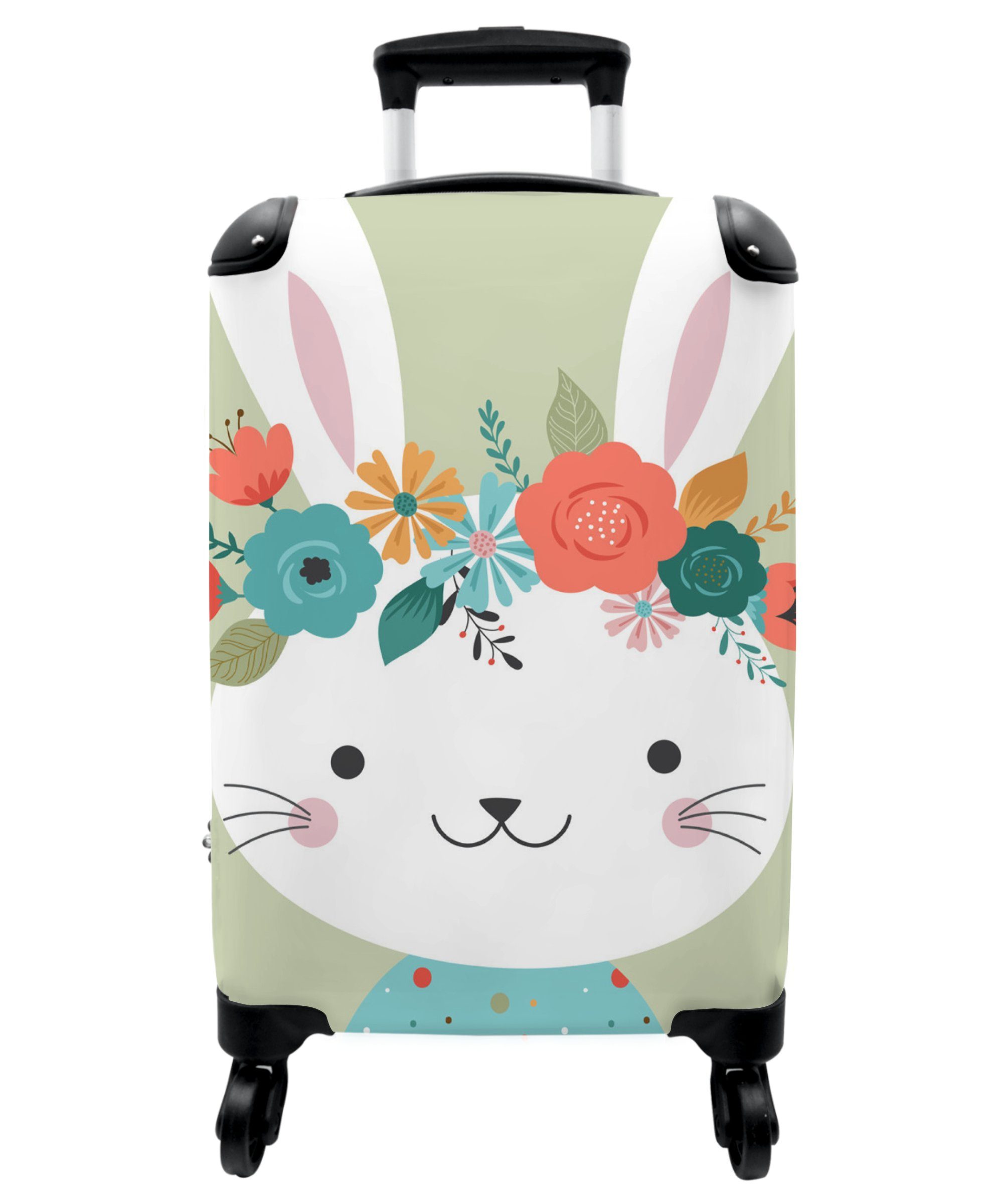 NoBoringSuitcases.com© Kinderkoffer Rollen, mit - Reisekoffer 55x35x20cm Mädchen Mädchen 4 Kaninchen Tiere für Blumenkrone Kind, 4 - Kindertrolley, Koffer rollen, - 