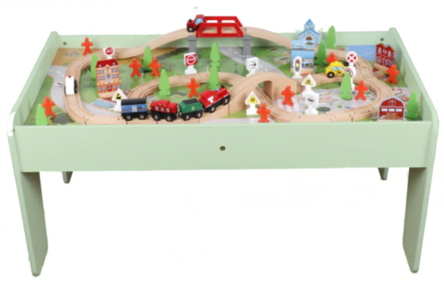Coemo Spielzeugeisenbahn-Set, Spieltisch Grün für Kinder MDF inkl 90 tlg. Spielzeug Eisenbahn