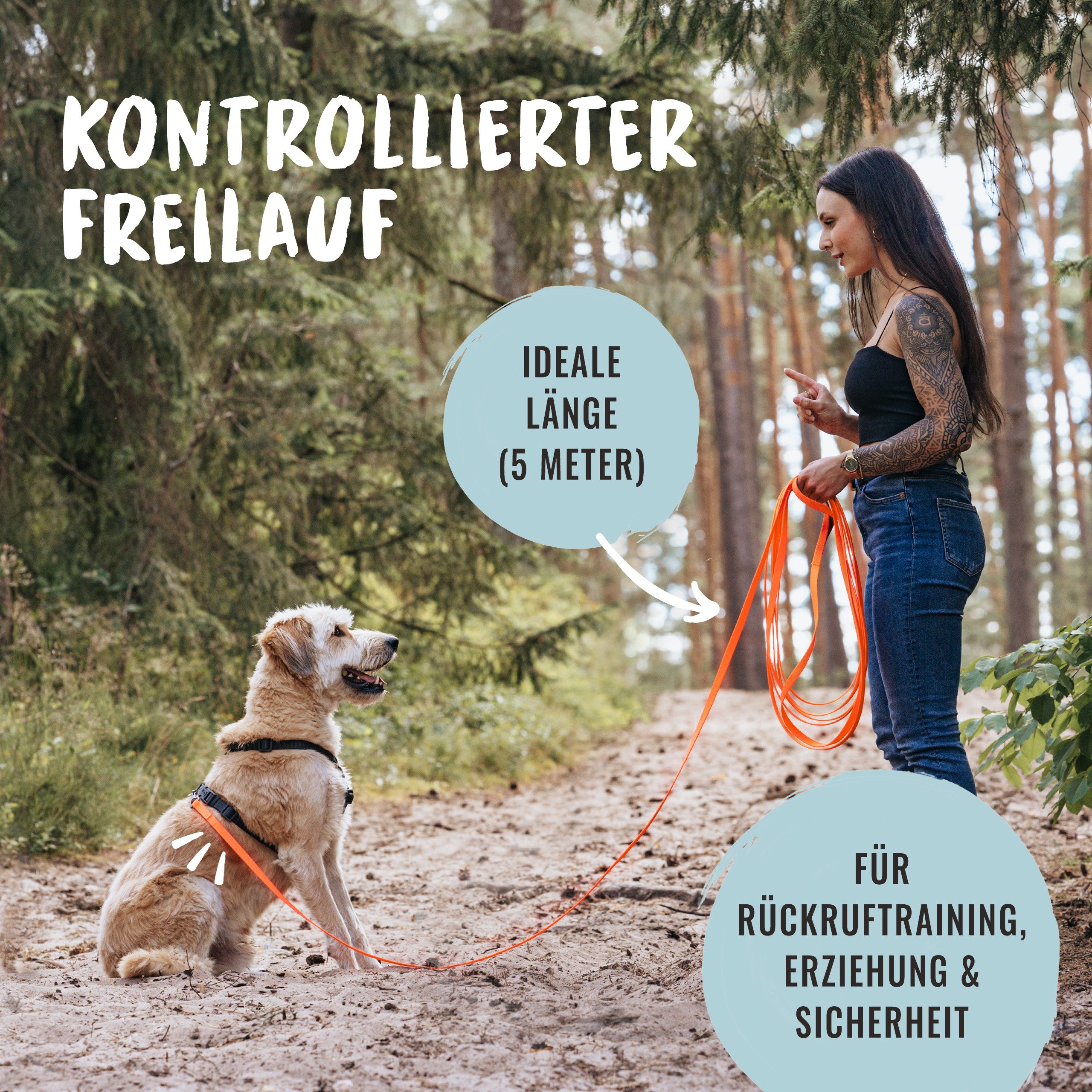 Rudelkönig Schleppleine PVC Schleppleine für Hunde mit Griffpolsterung, Robuste Hundeleine, PVC (1-tlg), Wetterfeste Schleppleine mit Handschlaufe, Verschiedene Längen