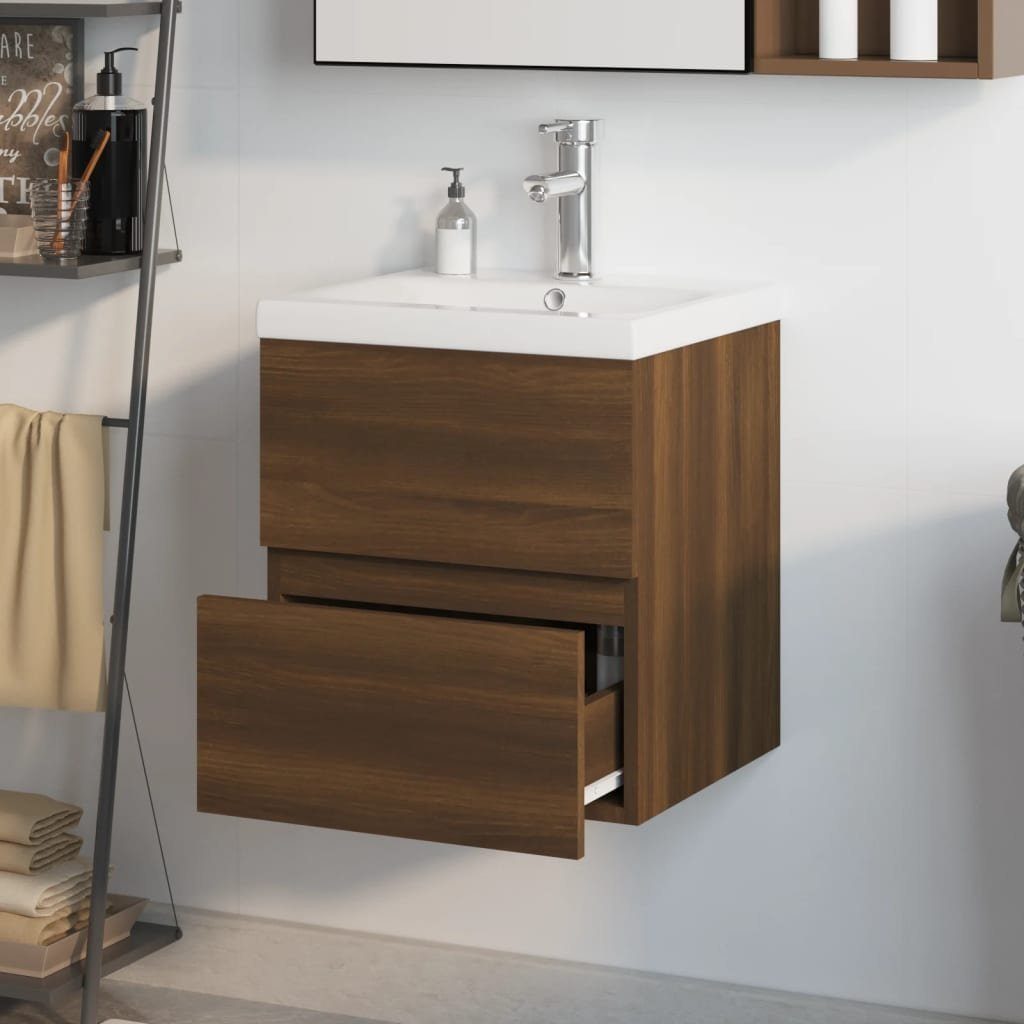 mit vidaXL Braun Badezimmerspiegelschrank (1-St) Holzwerkstoff Braune Einbaubecken Eiche Eiche Waschbeckenschrank