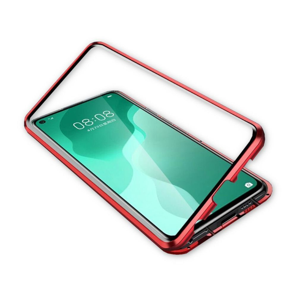 Wigento Handyhülle Beidseitiger 360 Grad Magnet / Glas Case Hülle Handy  Tasche Bumper Rot für Huawei P40 Lite 5G