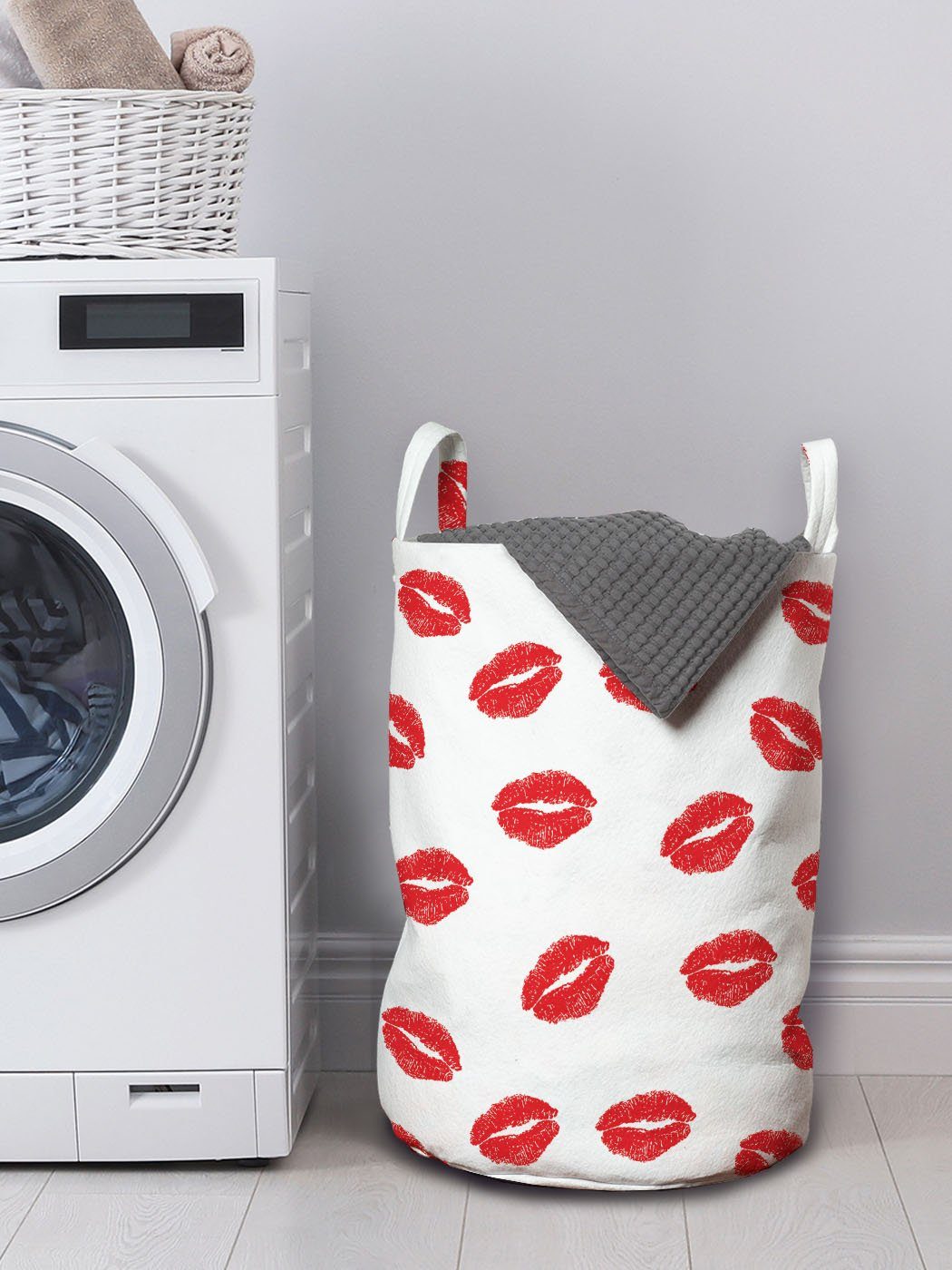 Abakuhaus Wäschesäckchen Wäschekorb mit Kordelzugverschluss Rot-Küsse Waschsalons, Lippen Impressum Griffen für