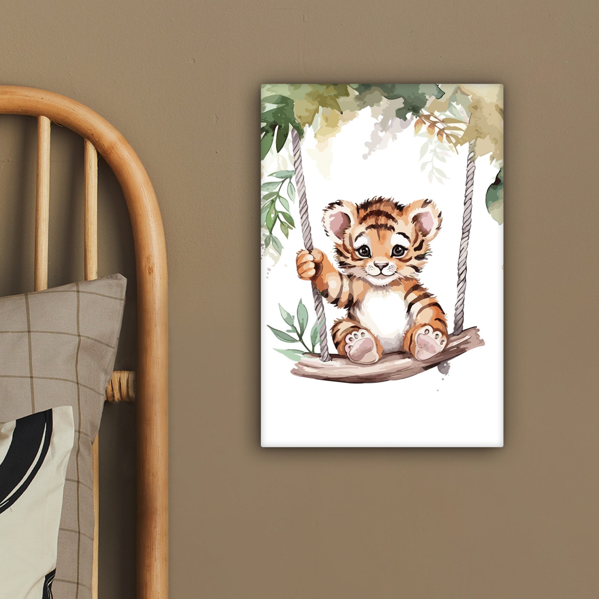 OneMillionCanvasses® Leinwandbild Tiger - Tier - Kinder - Dschungel, Fotodruck (1 St), Wandbild, Deko Schlafzimmer Wohnzimmer Flur 20x20 cm – Bild 4 von 5