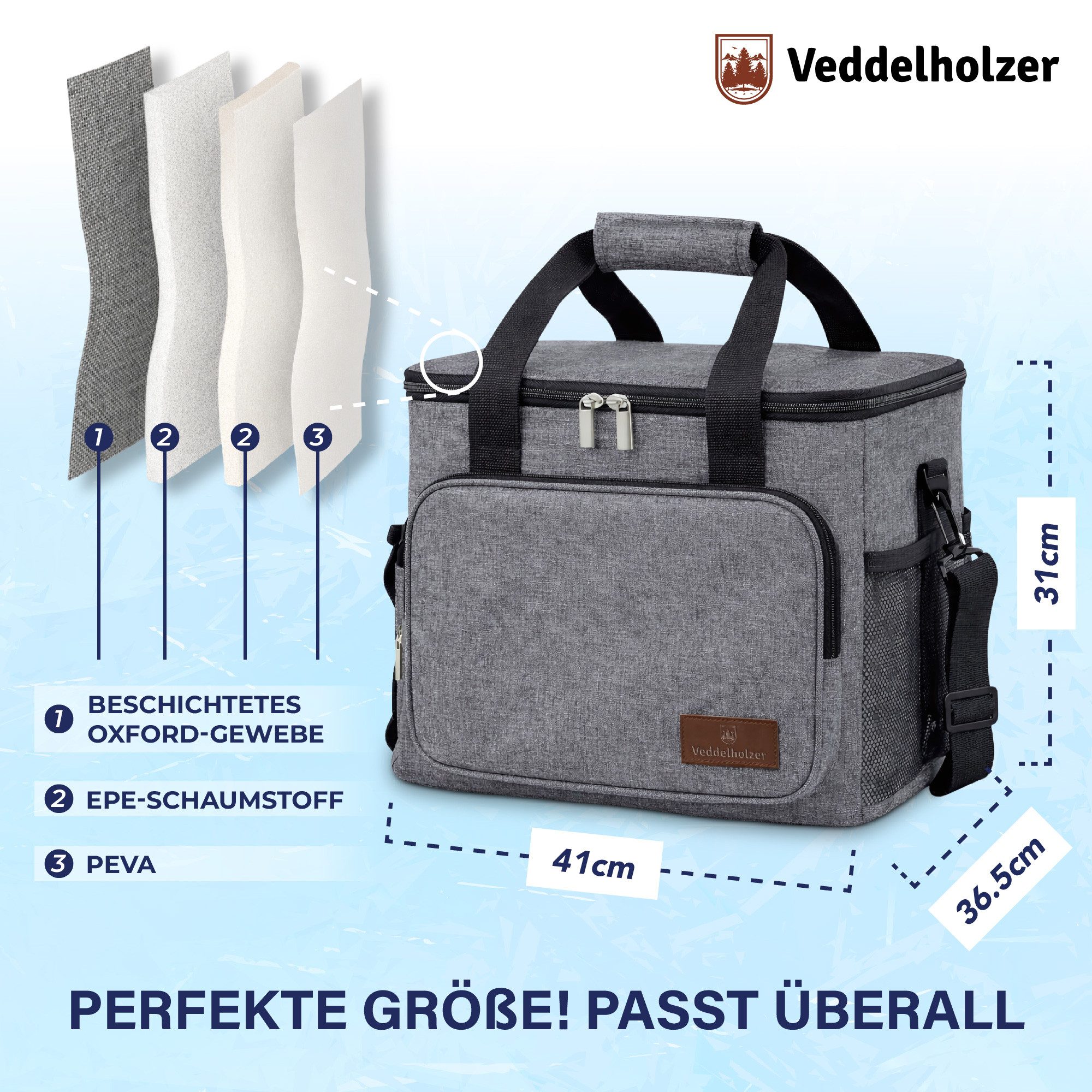 Veddelholzer Picknicktasche 33L XXL Kühltasche Picknicktasche Tragegurt Isolierte Faltbare Kühlbox (Lunchbox, Tragetasche für Picknick, Strand & Camping), Große – Bild 5 von 5